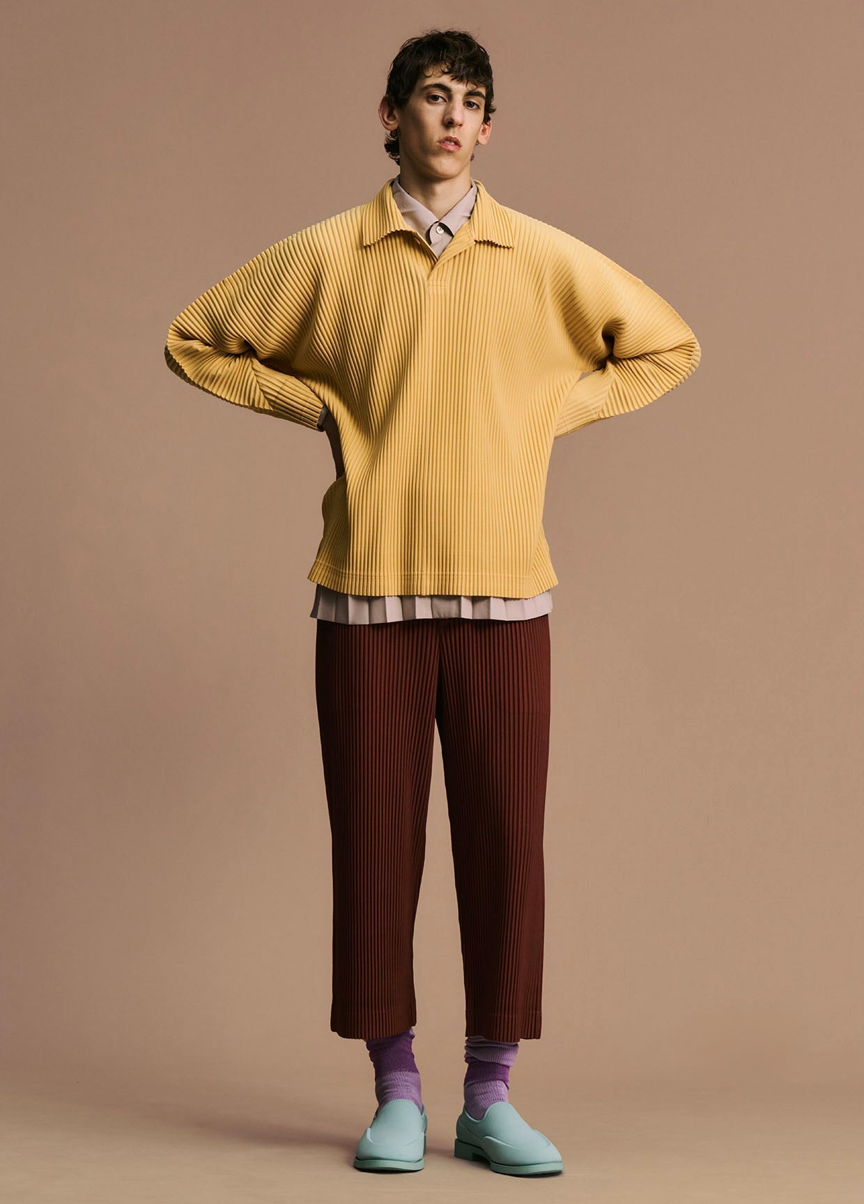 HOMME PLISSÉ ISSEY MIYAKE ポロシャツ ライトブラウン Homme Plissé Issey Miyake プリーツ ショートスリーブ