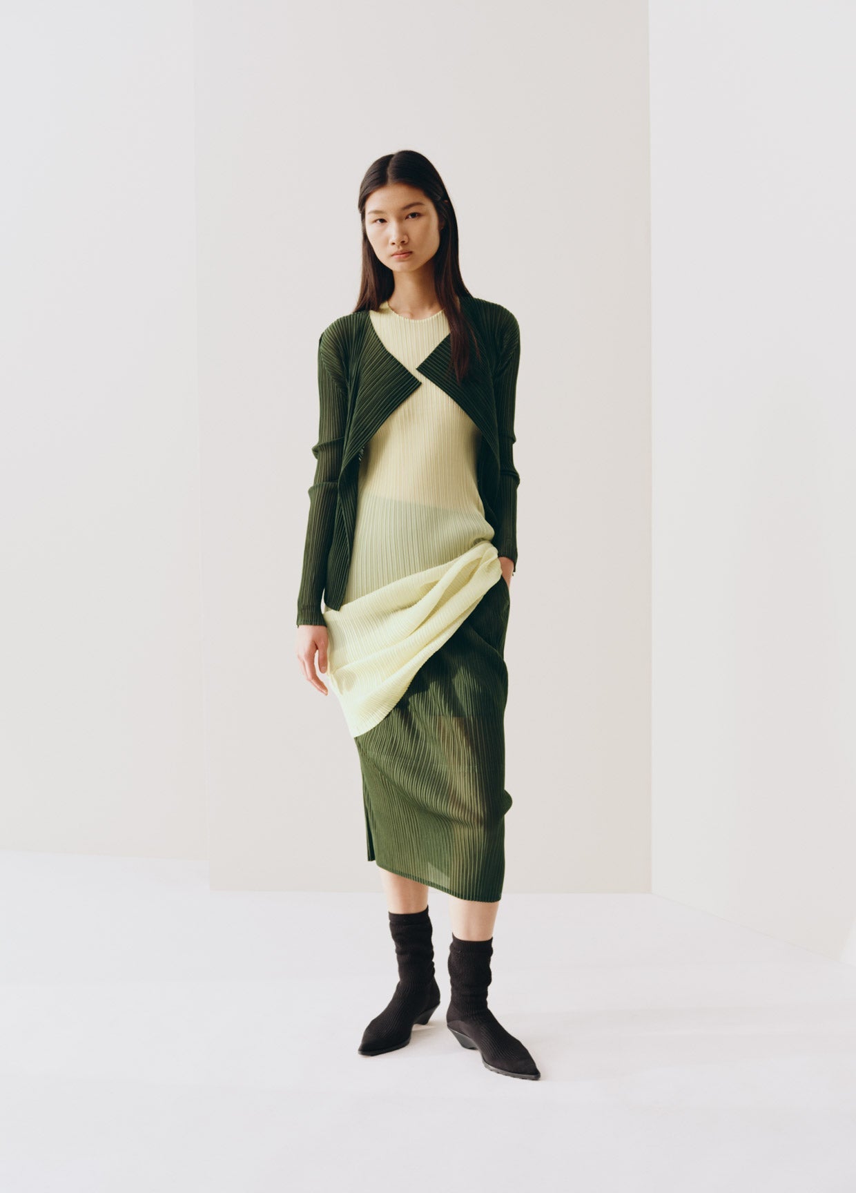 issey miyake STEAM STRETCH スカート 紺緑系 スチーム issey miyake