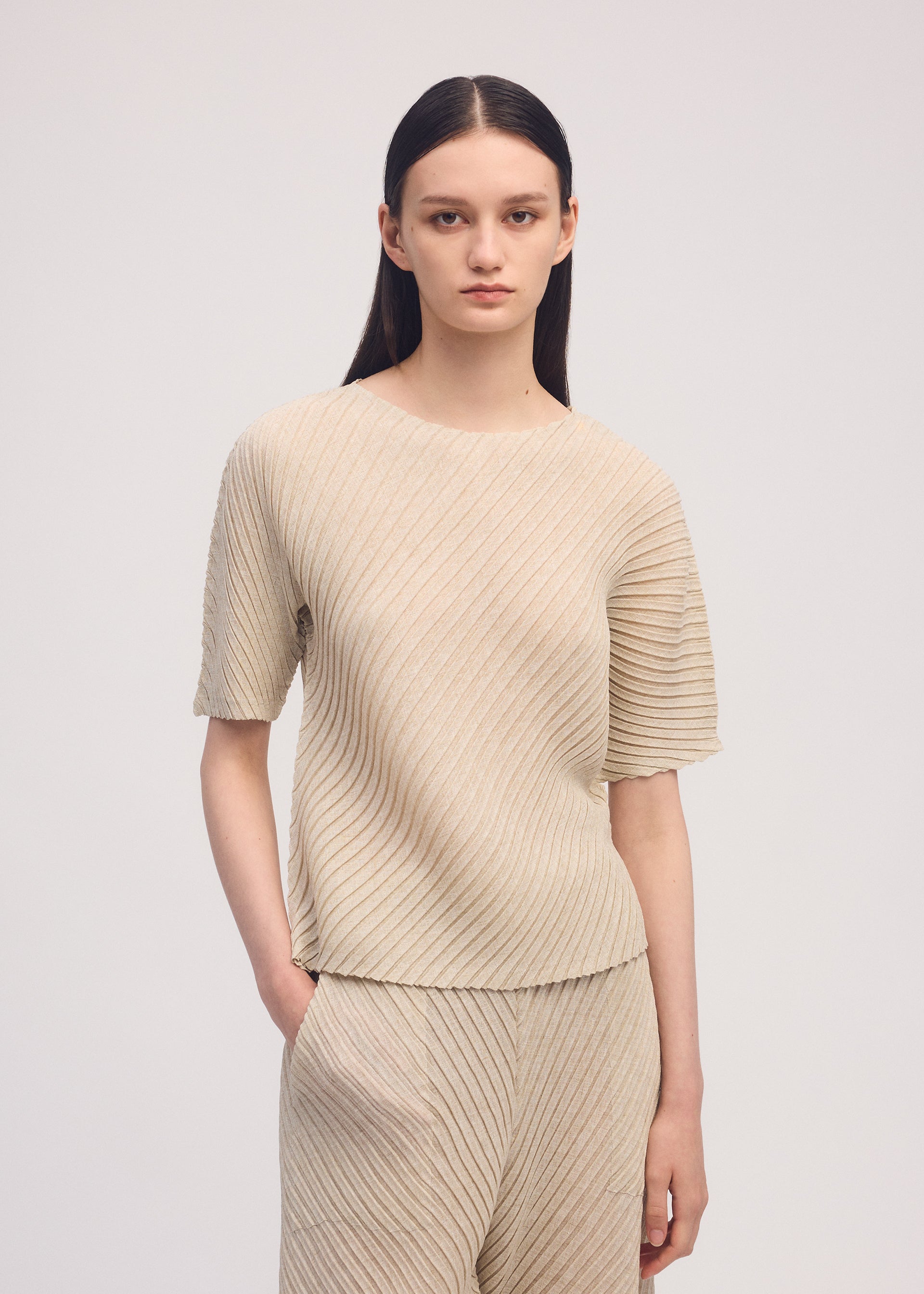 SHEER LINEN LIKE PLEATS、ウィメンズ_トップス_トップ、着用画像2