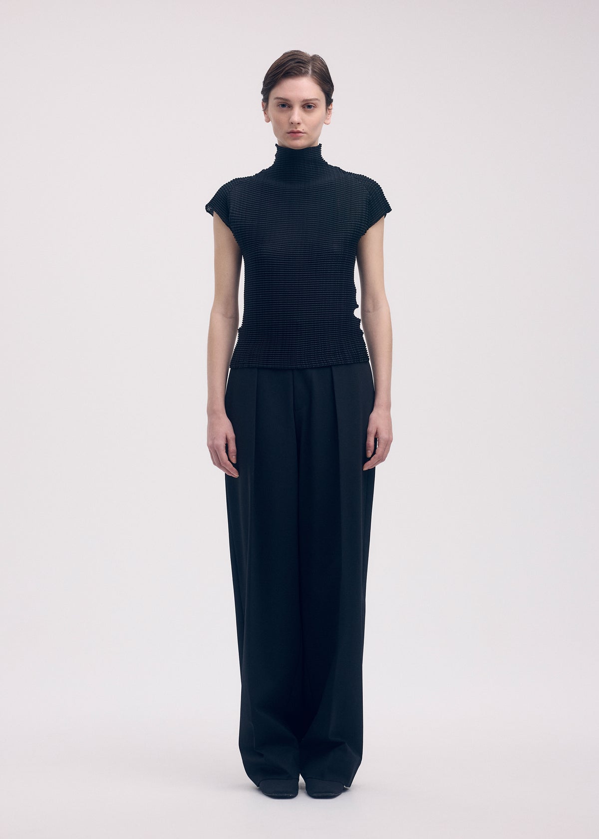 WOOLY PLEATS BK/WT-58、ウィメンズ_トップス_トップ、着用画像1