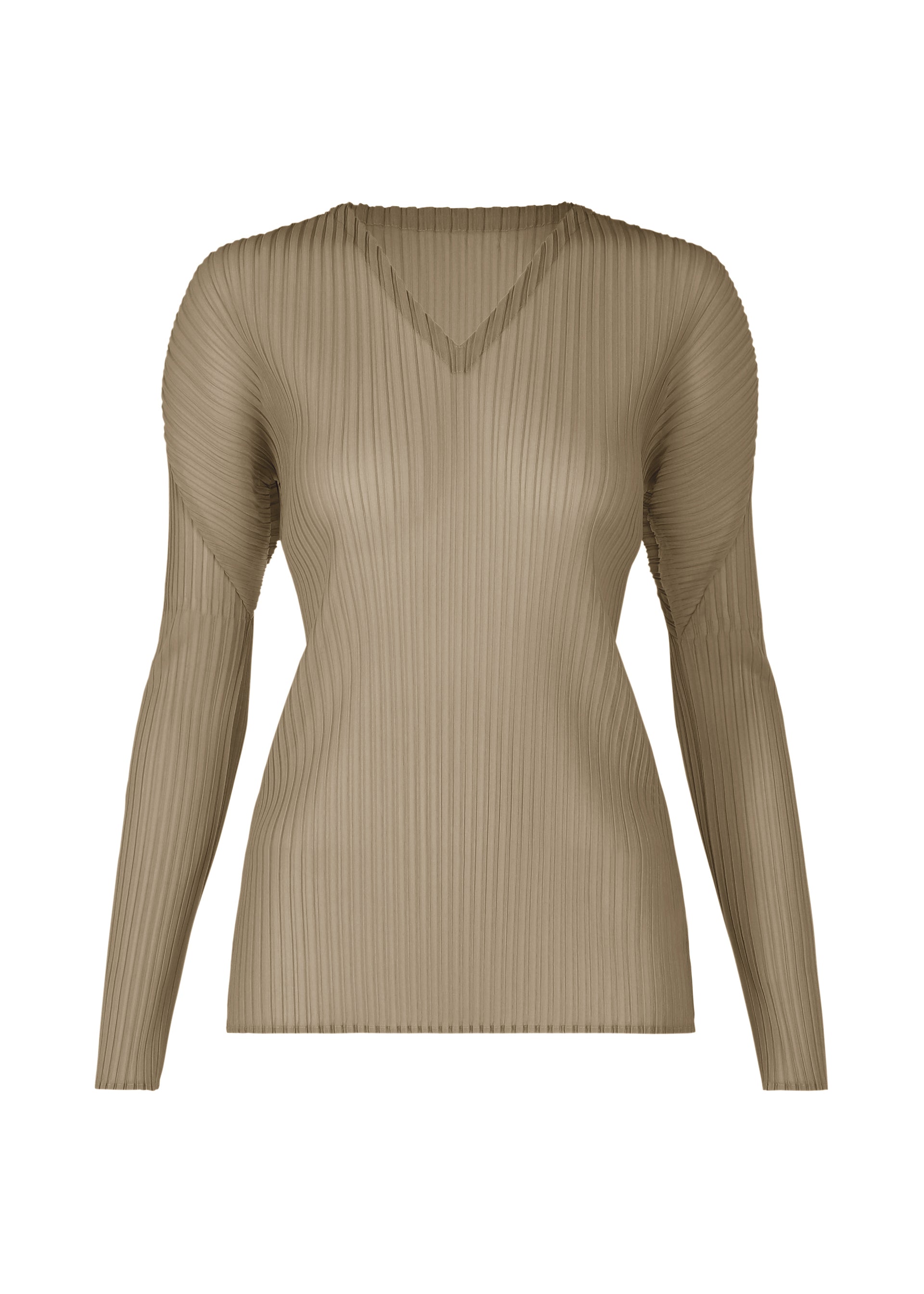 完売品　SHEER SLEEVE PLEATS KNIT Issey Miyake Long-Sleeve Sheer Pleated V-Neck Shirt | Neiman Marcus