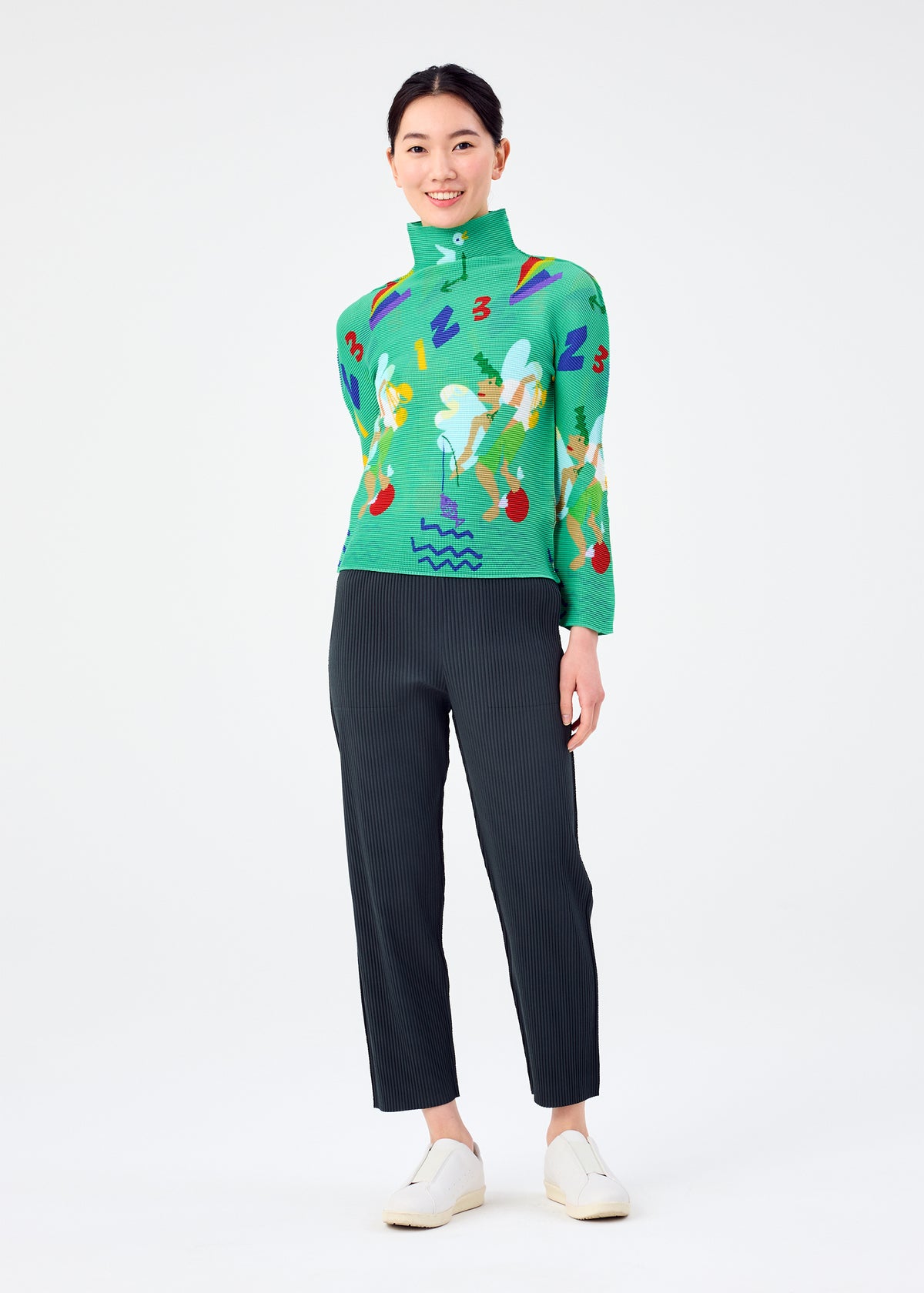 FINE KNIT PLEATS COLOR 2、ウィメンズ_パンツ、着用画像1