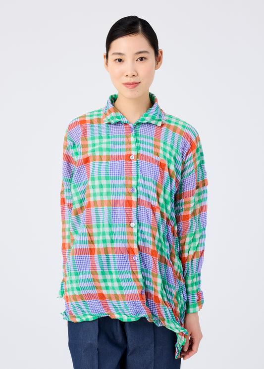 CHECK WHIPPED PLEATS SHIRT、ウィメンズ_トップス_トップ、着用画像1