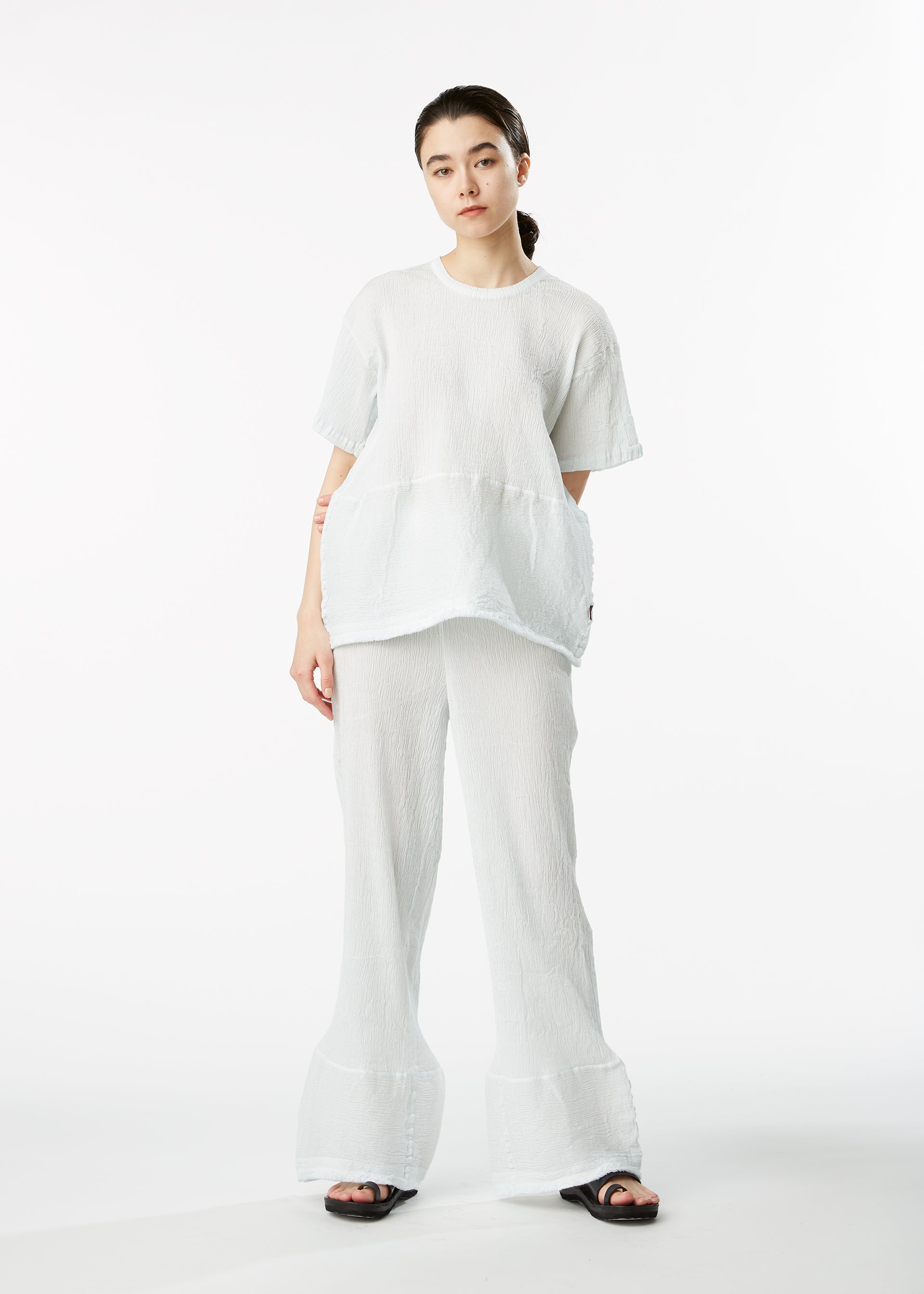 KYO CHIJIMI HEM LINE FRINGE、ウィメンズ_パンツ、着用画像1