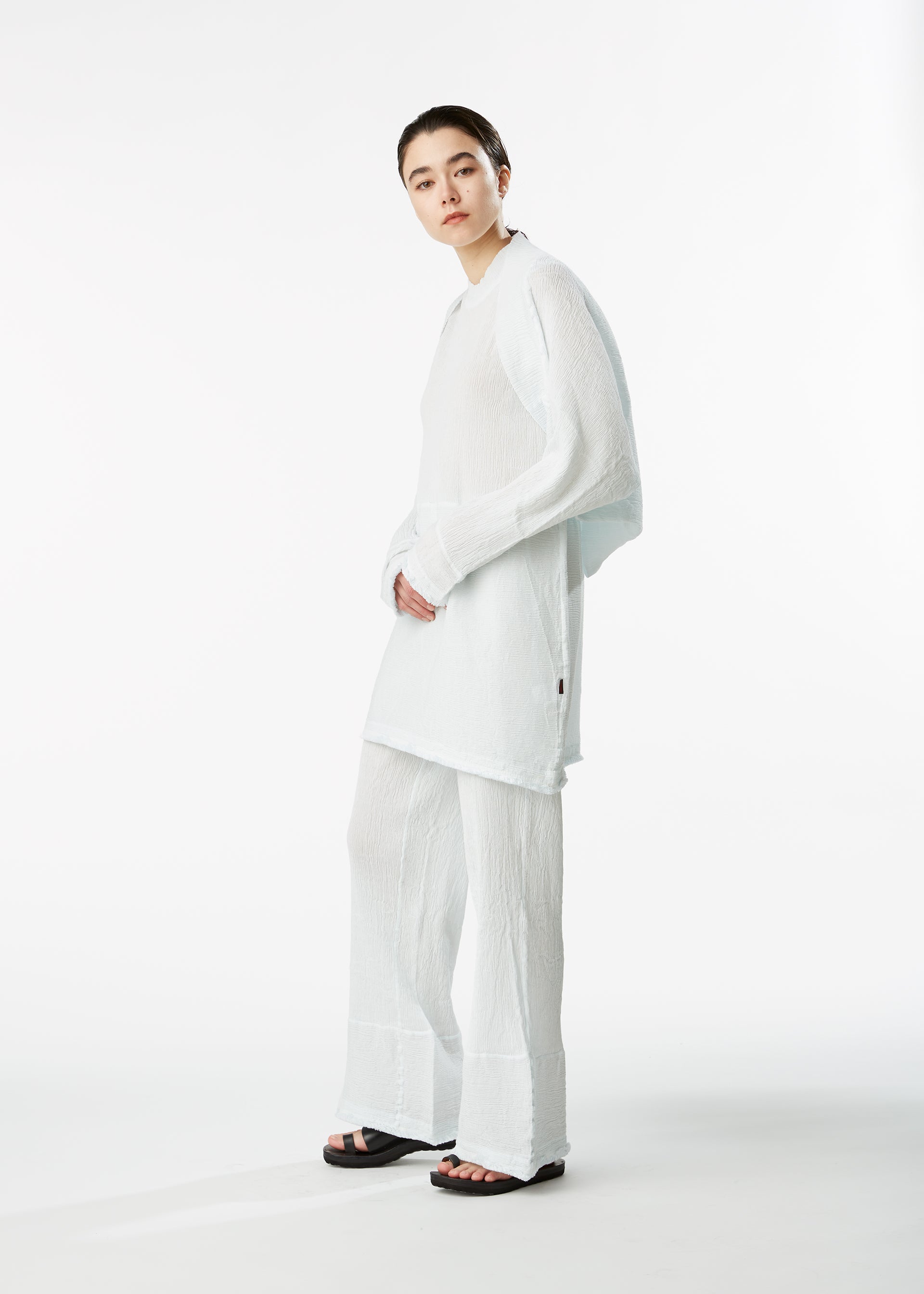 KYO CHIJIMI HEM LINE FRINGE、ウィメンズ_パンツ、着用画像2