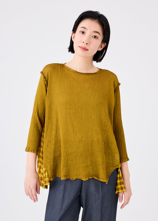 GINGHAM CHECK SEE-THROUGH CREPE、ウィメンズ_トップス_トップ、着用画像1