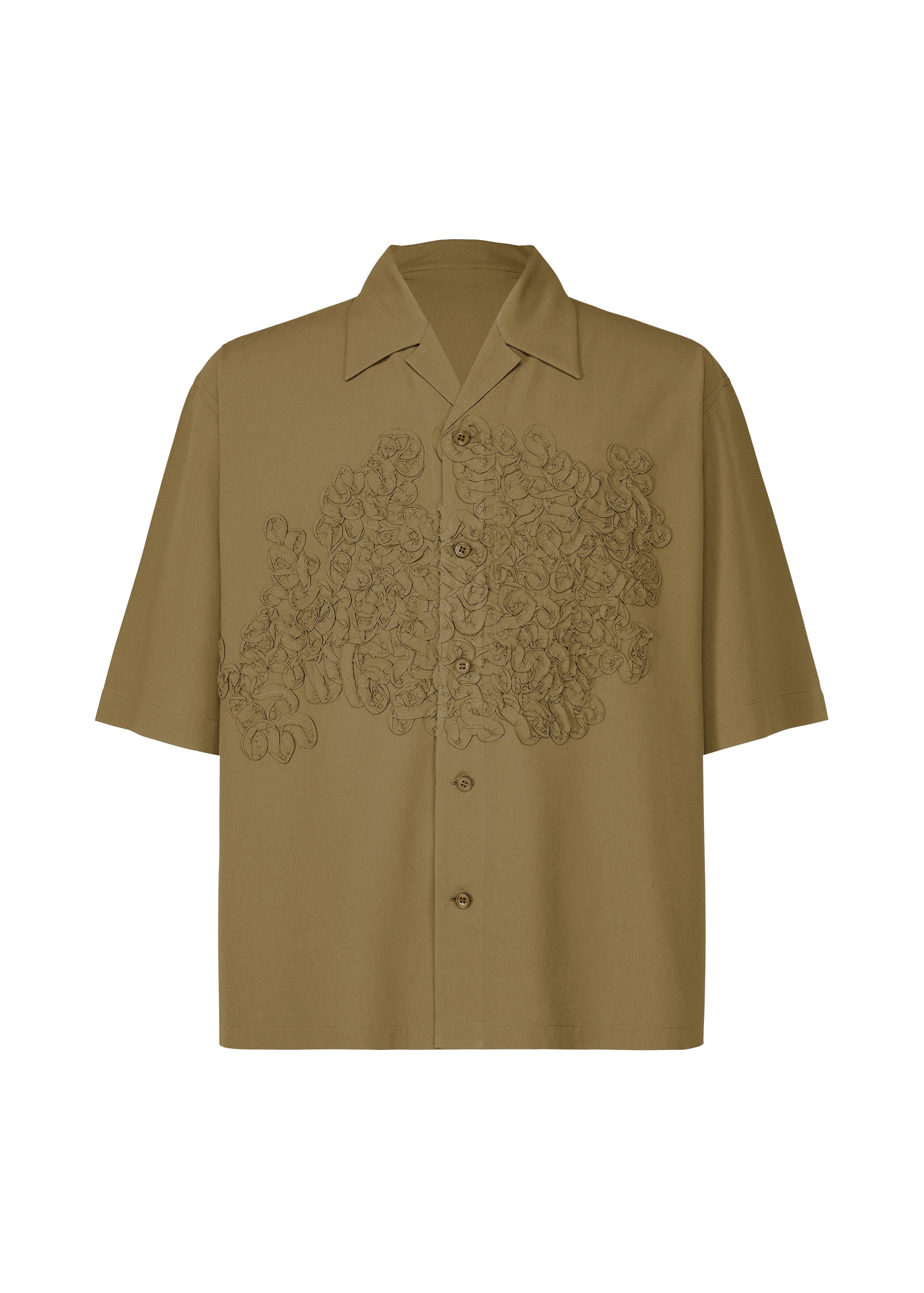 EMBROIDERY PRESS SHIRT、メンズ_トップス_シャツ、カーキ
