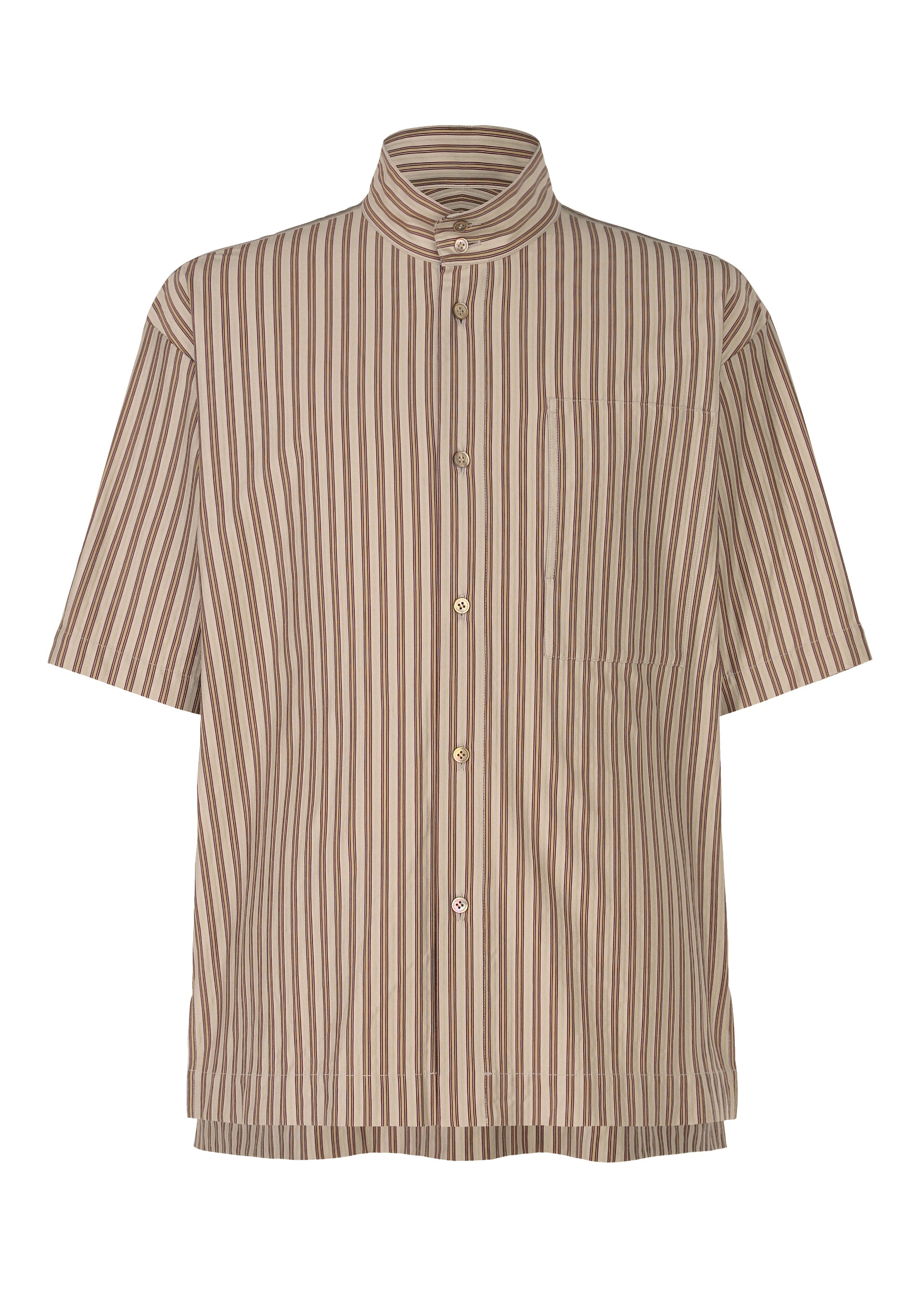 極美品✨ISSEY MIYAKE プリーツ　ストライプ　ブラウン　ホワイト　半袖 希少] ISSEY MIYAKE ストライプ ウェイブプリーツ 半袖シャツ - メルカリ