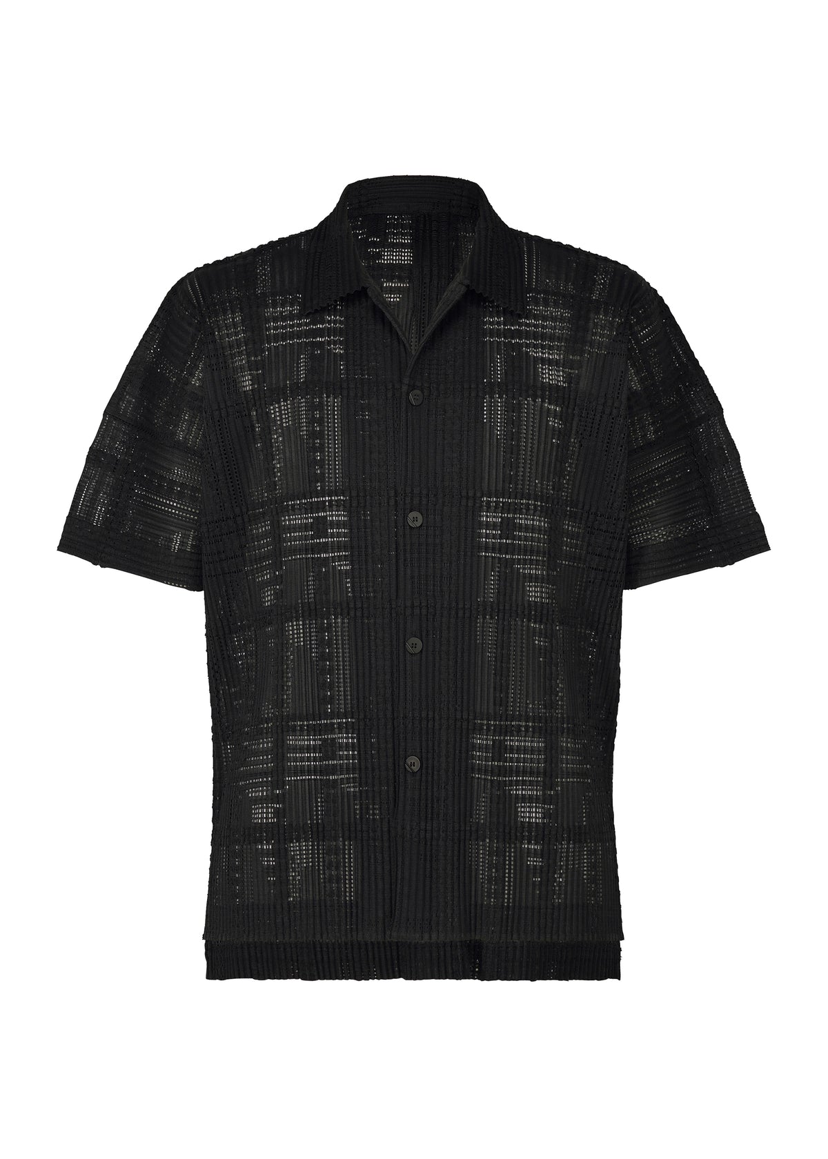 LACE GRID PLEATS、メンズ_トップス_シャツ、ブラック