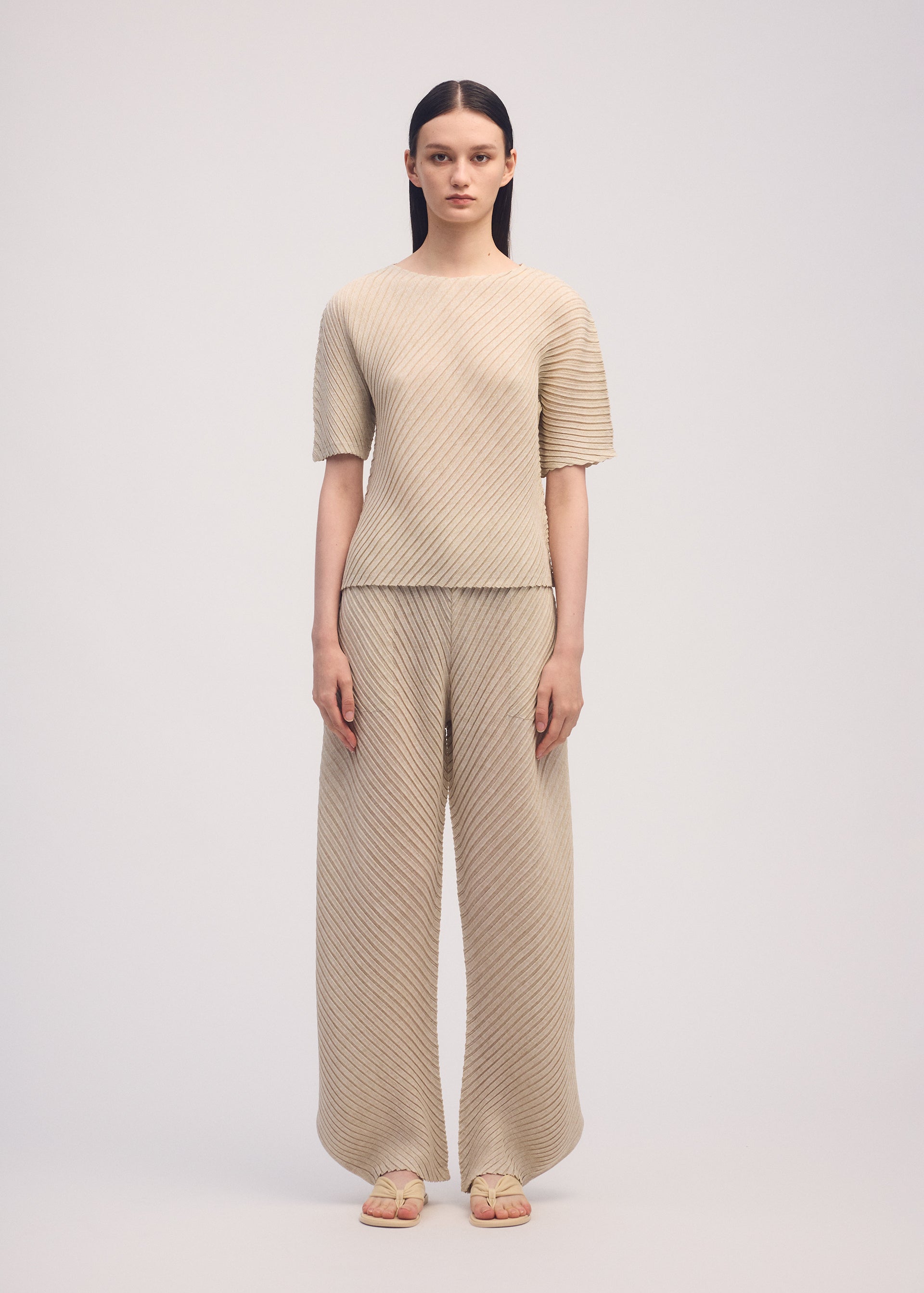 SHEER LINEN LIKE PLEATS、ウィメンズ_パンツ、着用画像1