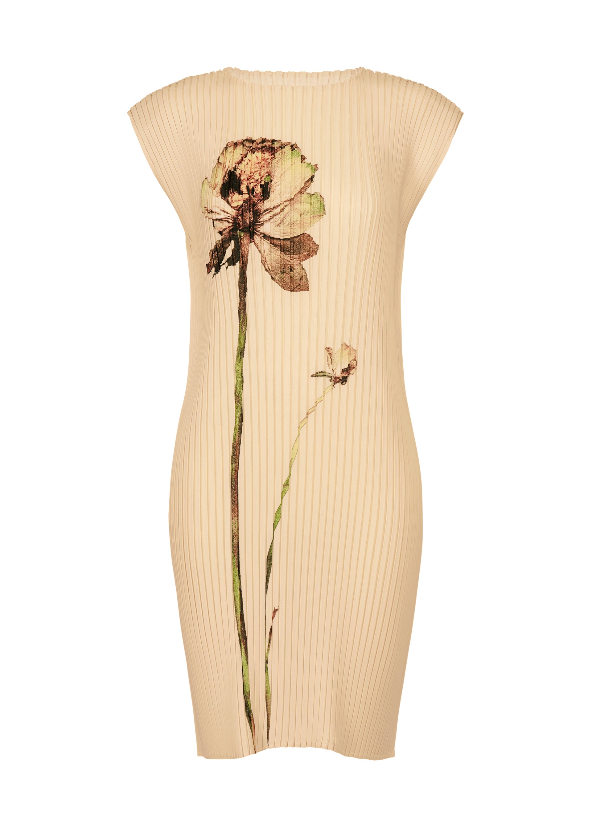 PRESSED FLORA PLEATS、ウィメンズ_ワンピース、ベージュ