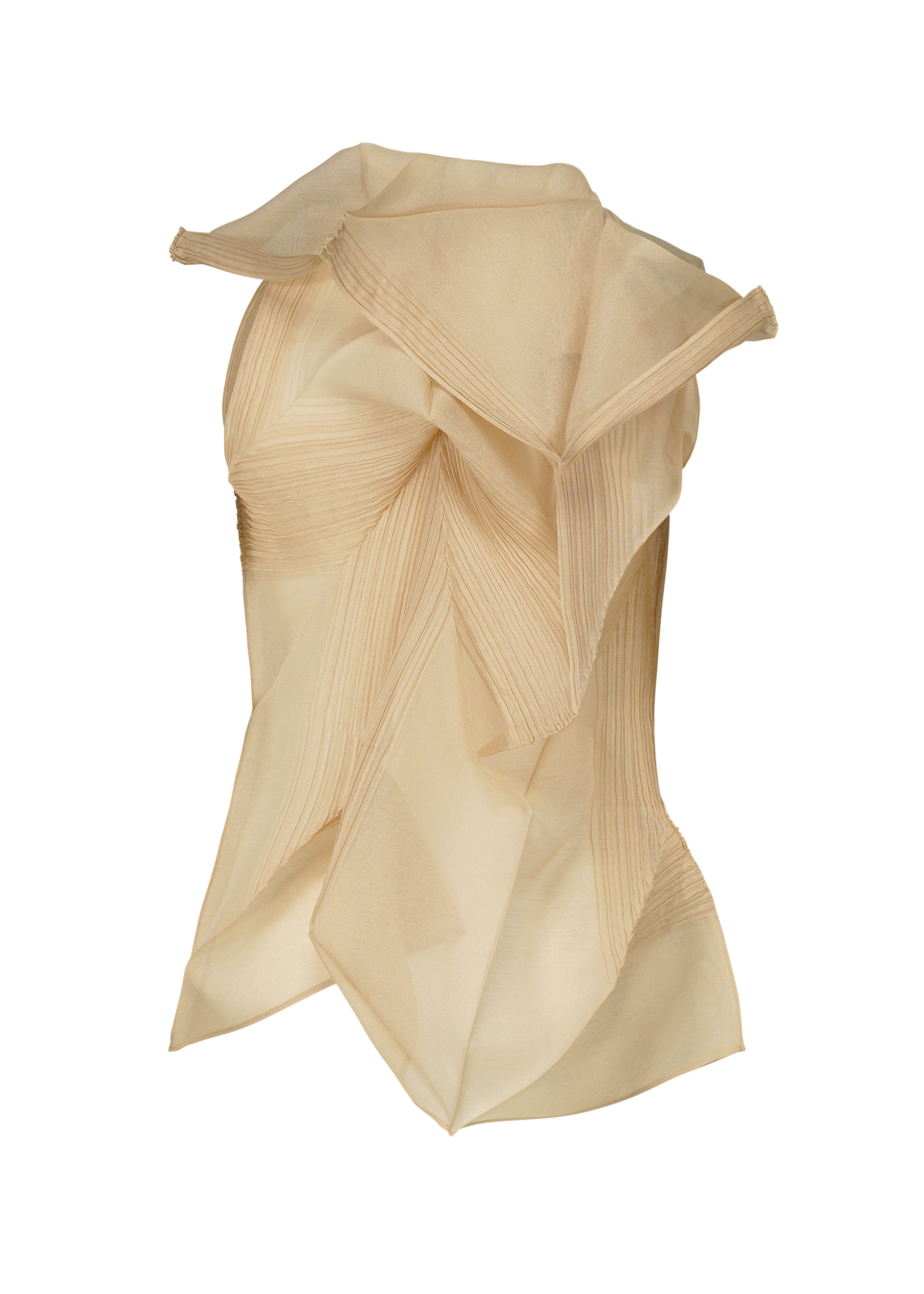 me issey miyake ブラウン ノースリーブ チュニック 丈短 茶色 ブラウン プリーツ ノースリーブ チュニック イッセイミヤケ