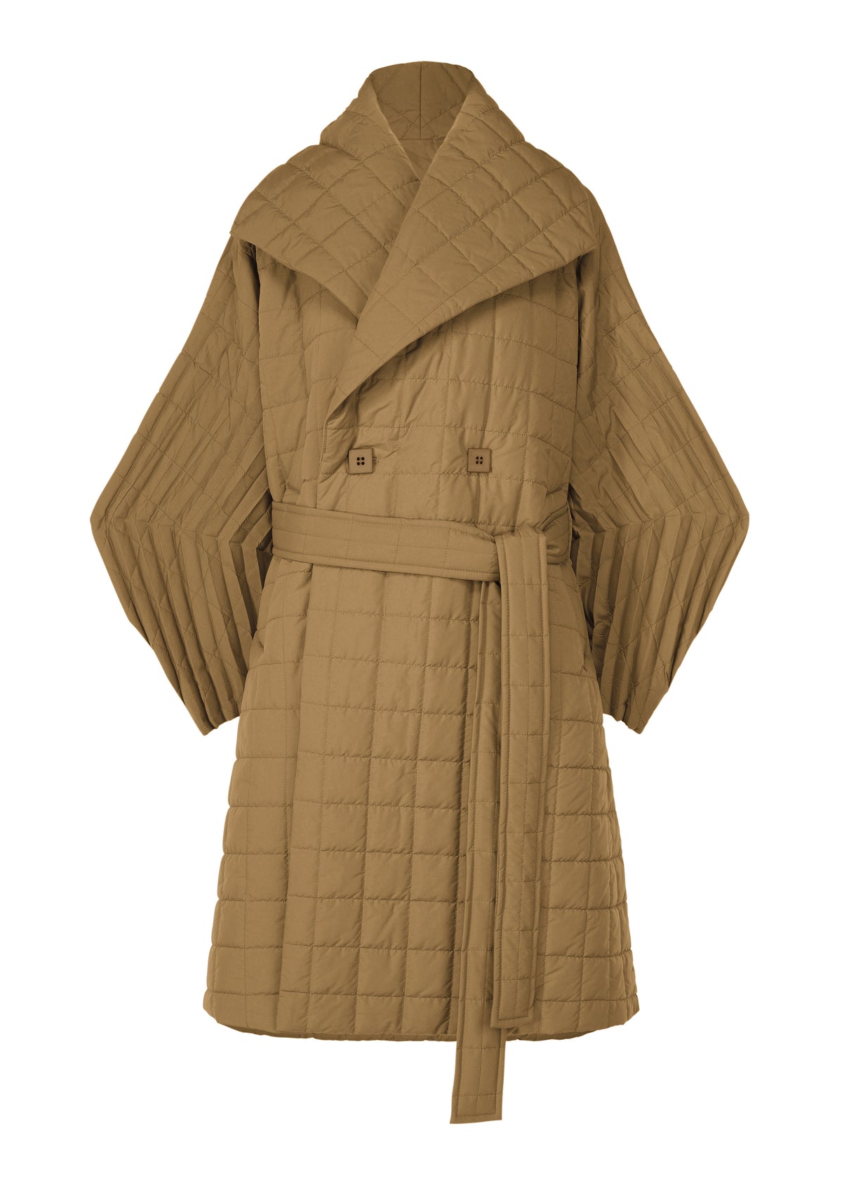 PLEATED GRID、ウィメンズ_ジャケット&コート_コート、ブラウン