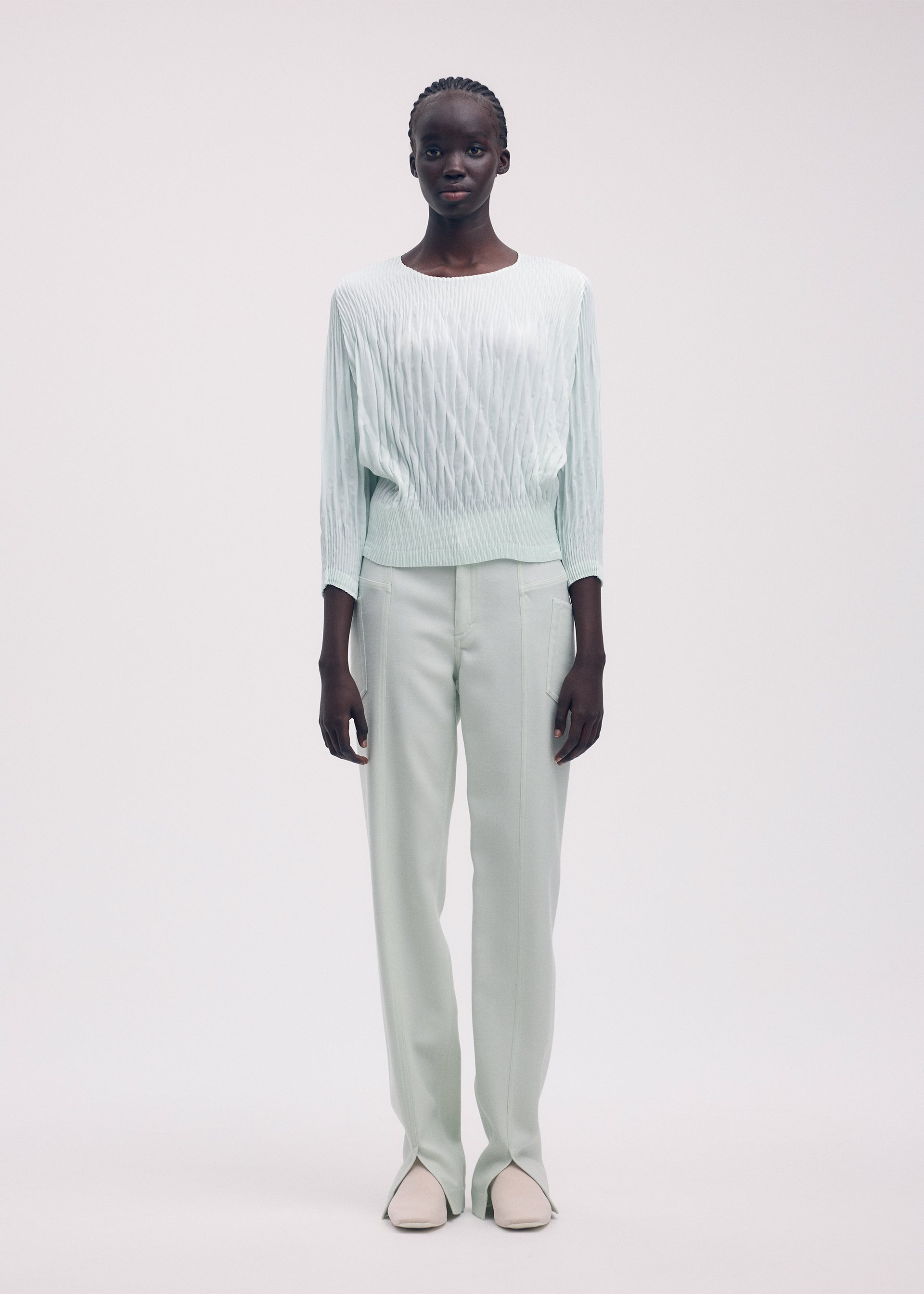 SUEDE LIKE PUFF PLEATS、ウィメンズ_トップス_トップ、着用画像1
