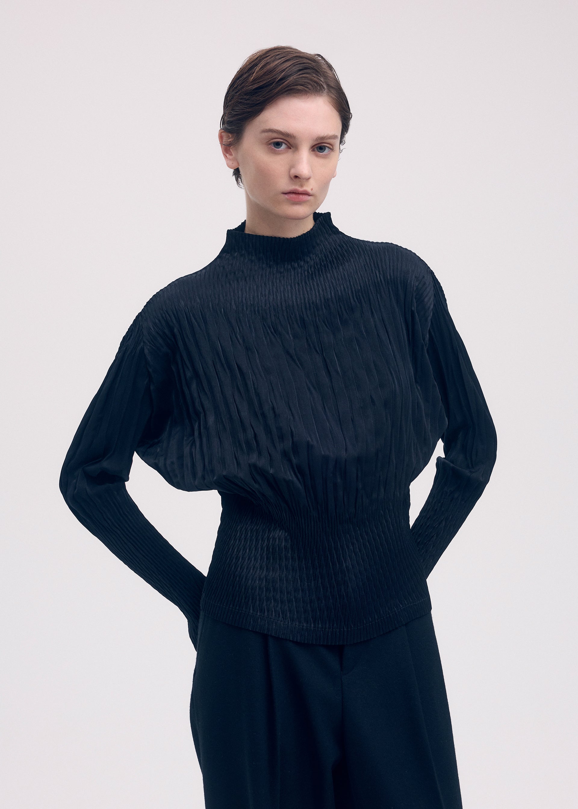 SUEDE LIKE PUFF PLEATS、ウィメンズ_トップス_トップ、着用画像2