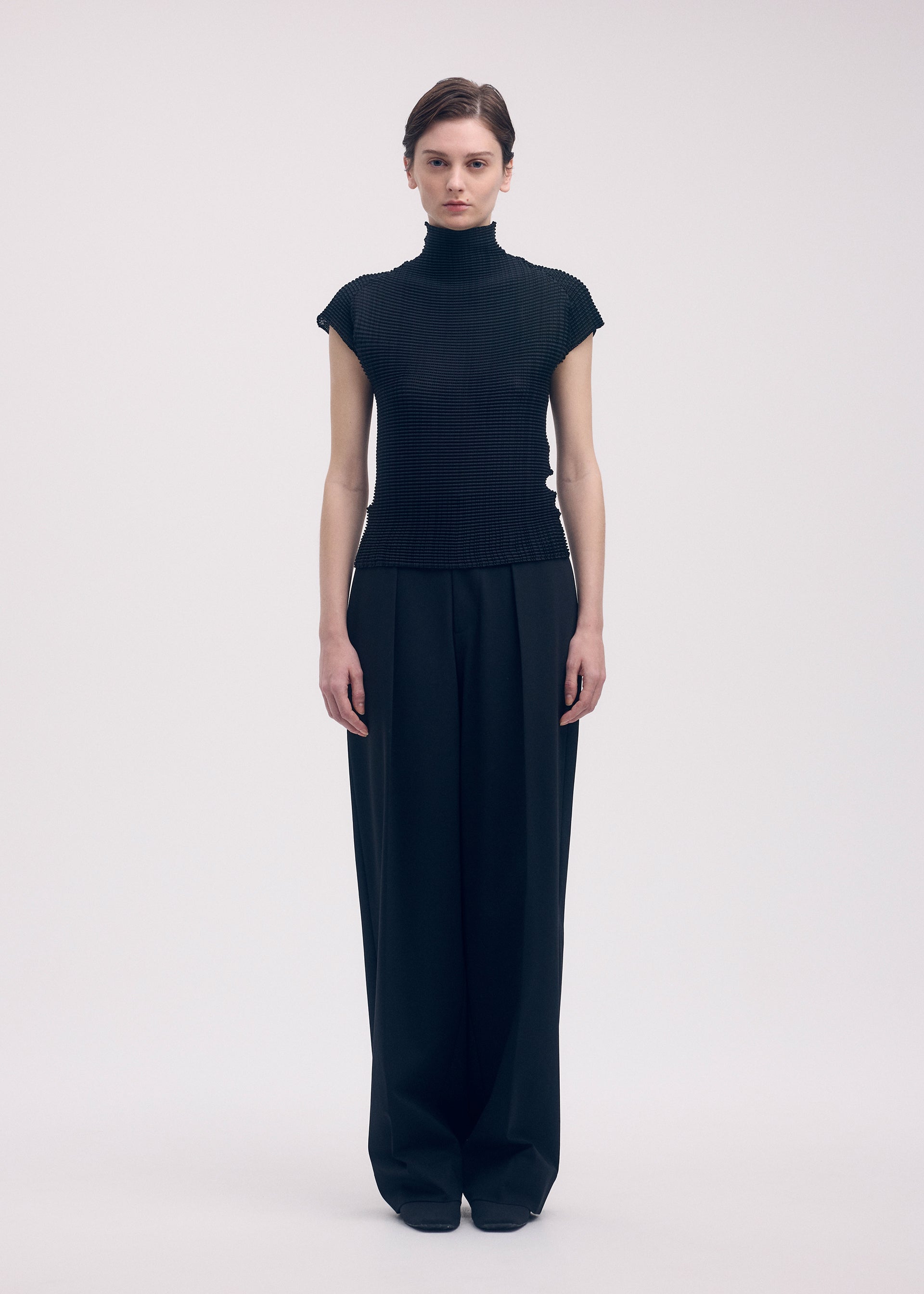 WOOLY PLEATS BK/WT-58、ウィメンズ_トップス_トップ、着用画像1