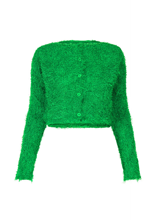 SHIFTED FUZZY PLEATS、ウィメンズ_トップス_カーディガン、グリーン