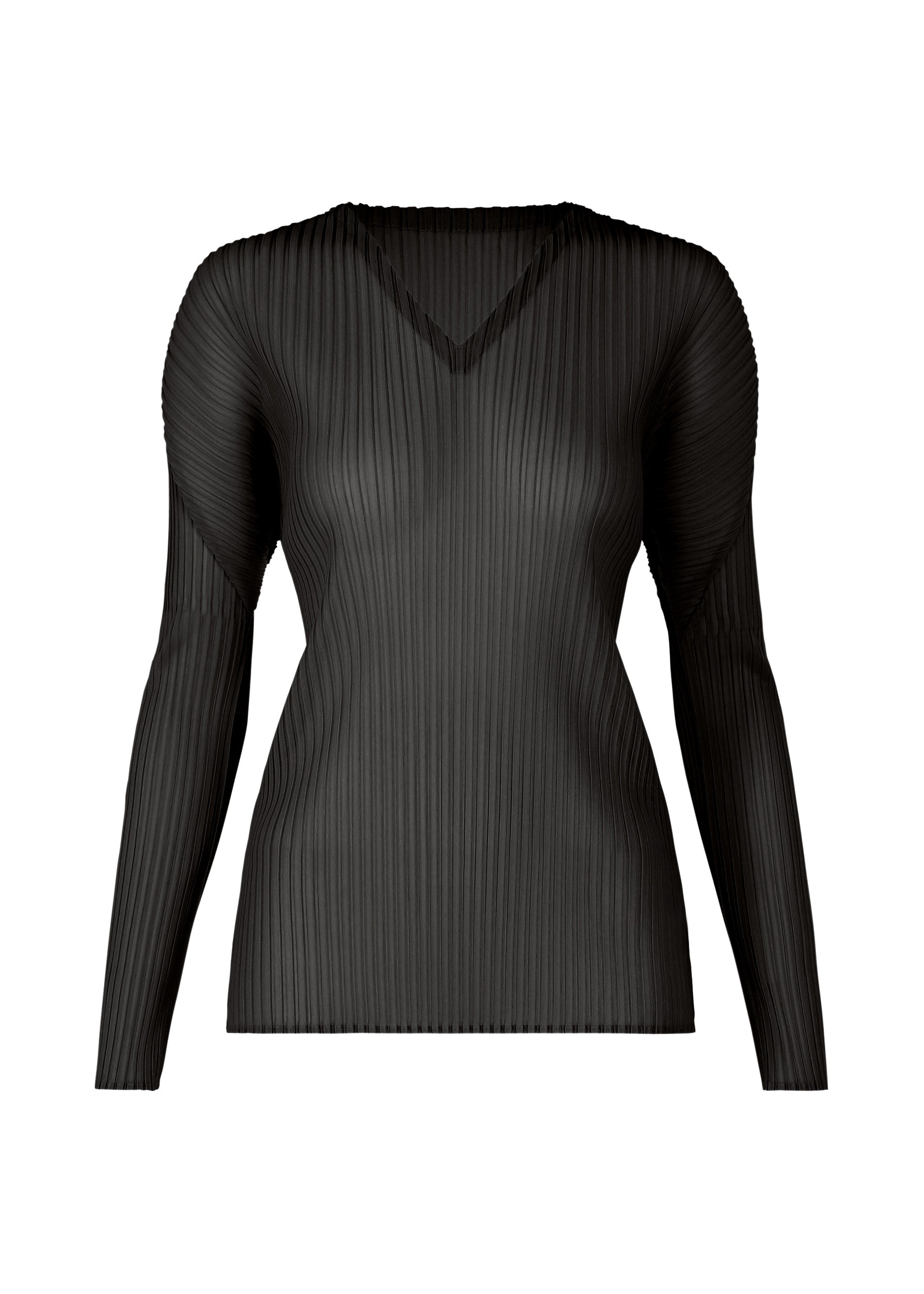 完売品　SHEER SLEEVE PLEATS KNIT Issey Miyake Long-Sleeve Sheer Pleated V-Neck Shirt | Neiman Marcus