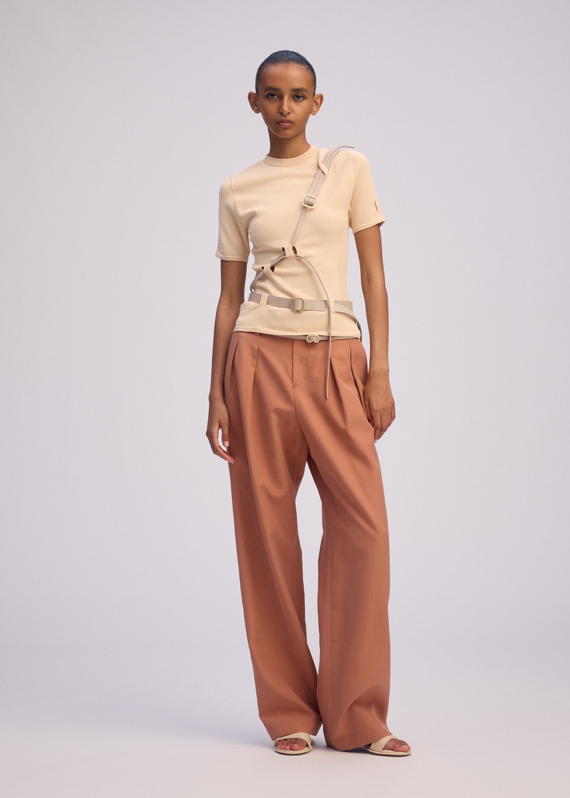 ニット/セーター Riu Shoulder ring belt knit loin nuit ニット セーター square back ribbon knit/スクエア バック