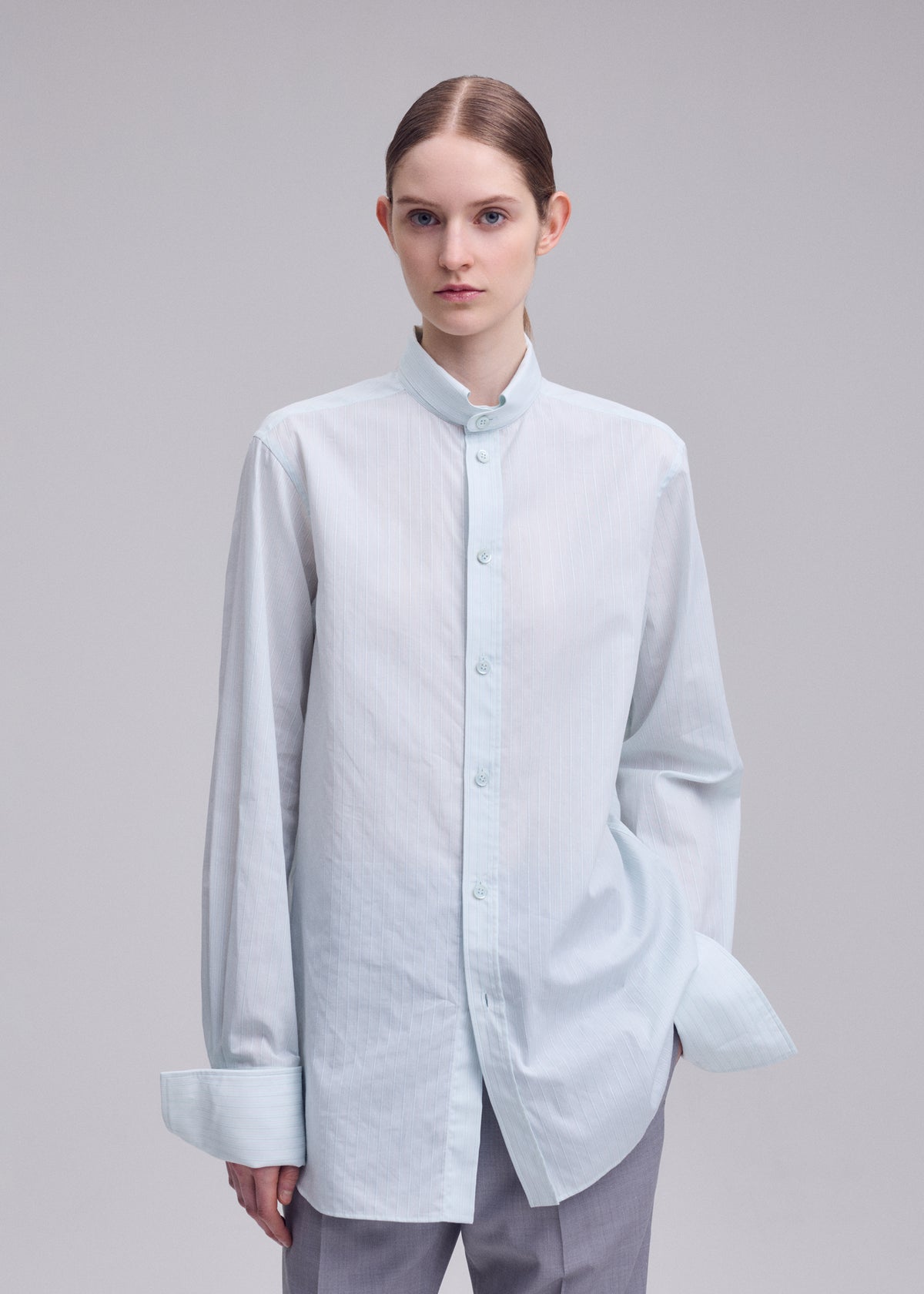 MONSIEUR SHIRT(DOBBY STRIPE)、ウィメンズ_トップス_シャツ、着用画像5