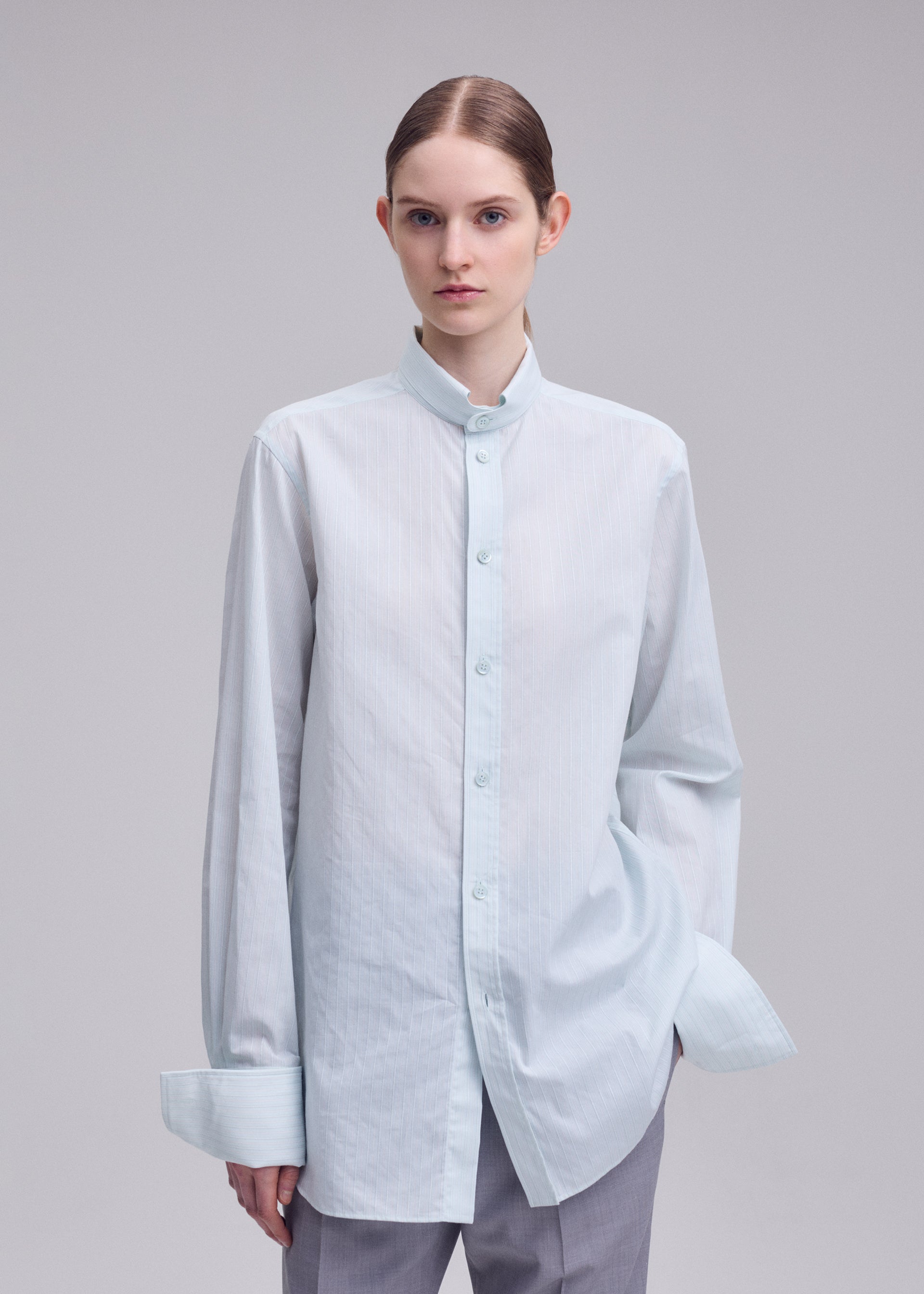MONSIEUR SHIRT(DOBBY STRIPE)、ウィメンズ_トップス_シャツ、着用画像5
