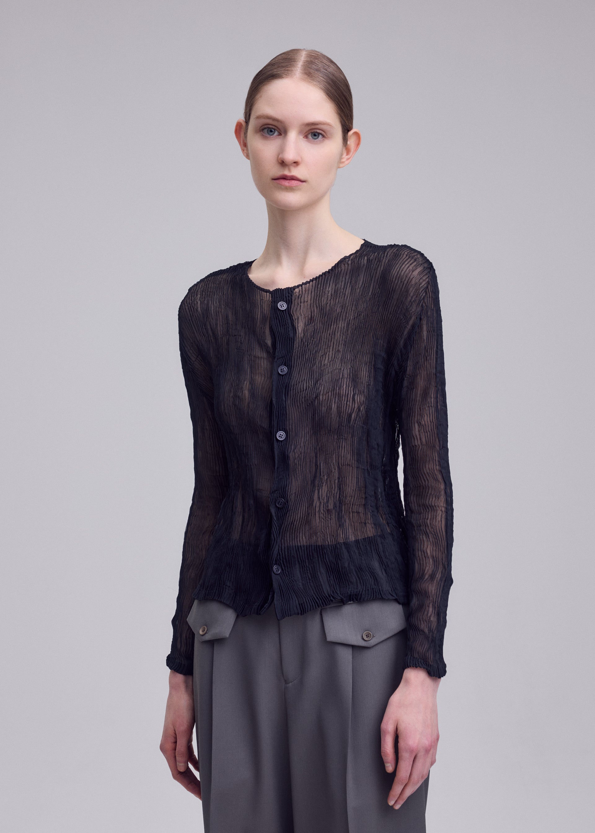 CHIFFON TWIST BK/WT-68、ウィメンズ_トップス_カーディガン、着用画像2