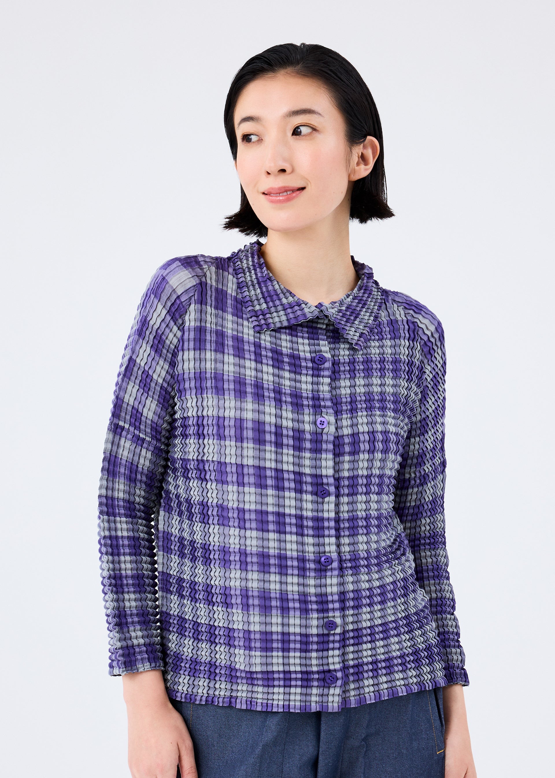 GINGHAM CHECK PLEATS SHIRT