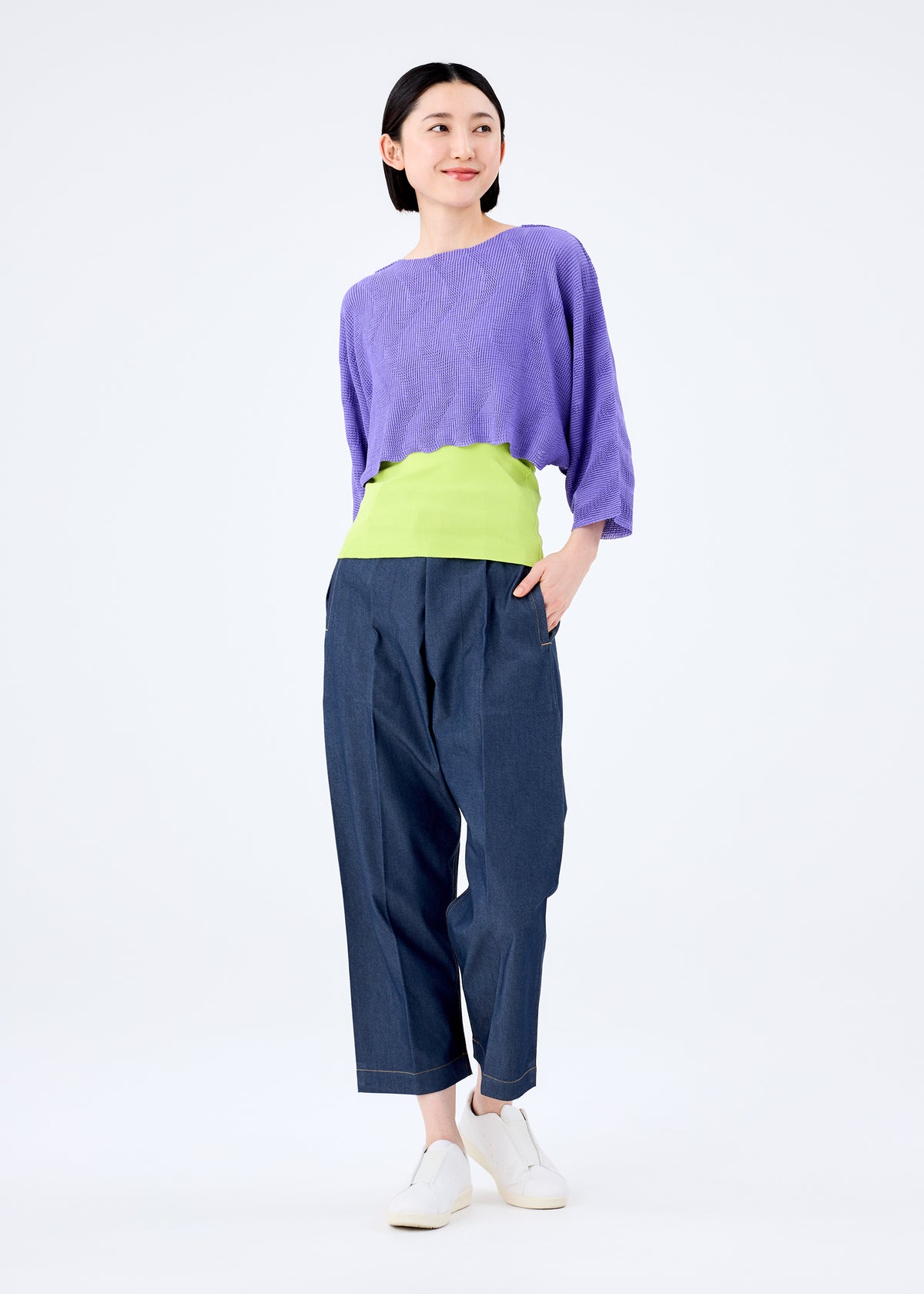 WAVE KNIT STRETCH PLEATS、ウィメンズ_トップス_トップ、着用画像3