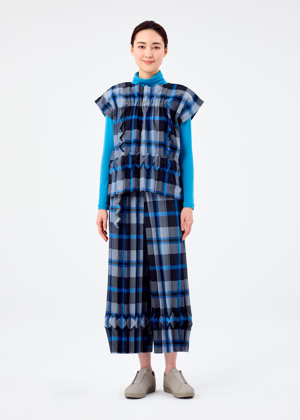TARTAN CHECK PLEATS、ウィメンズ_パンツ、着用画像1