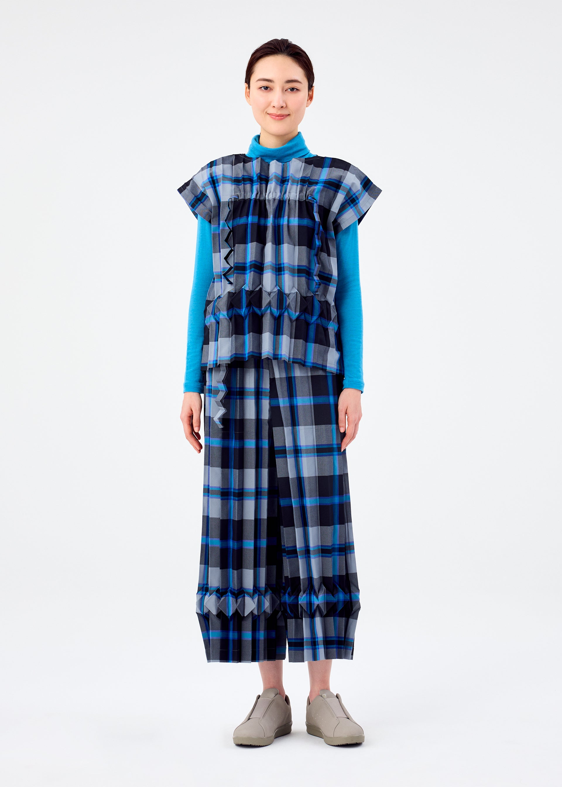 TARTAN CHECK PLEATS、ウィメンズ_パンツ、着用画像1