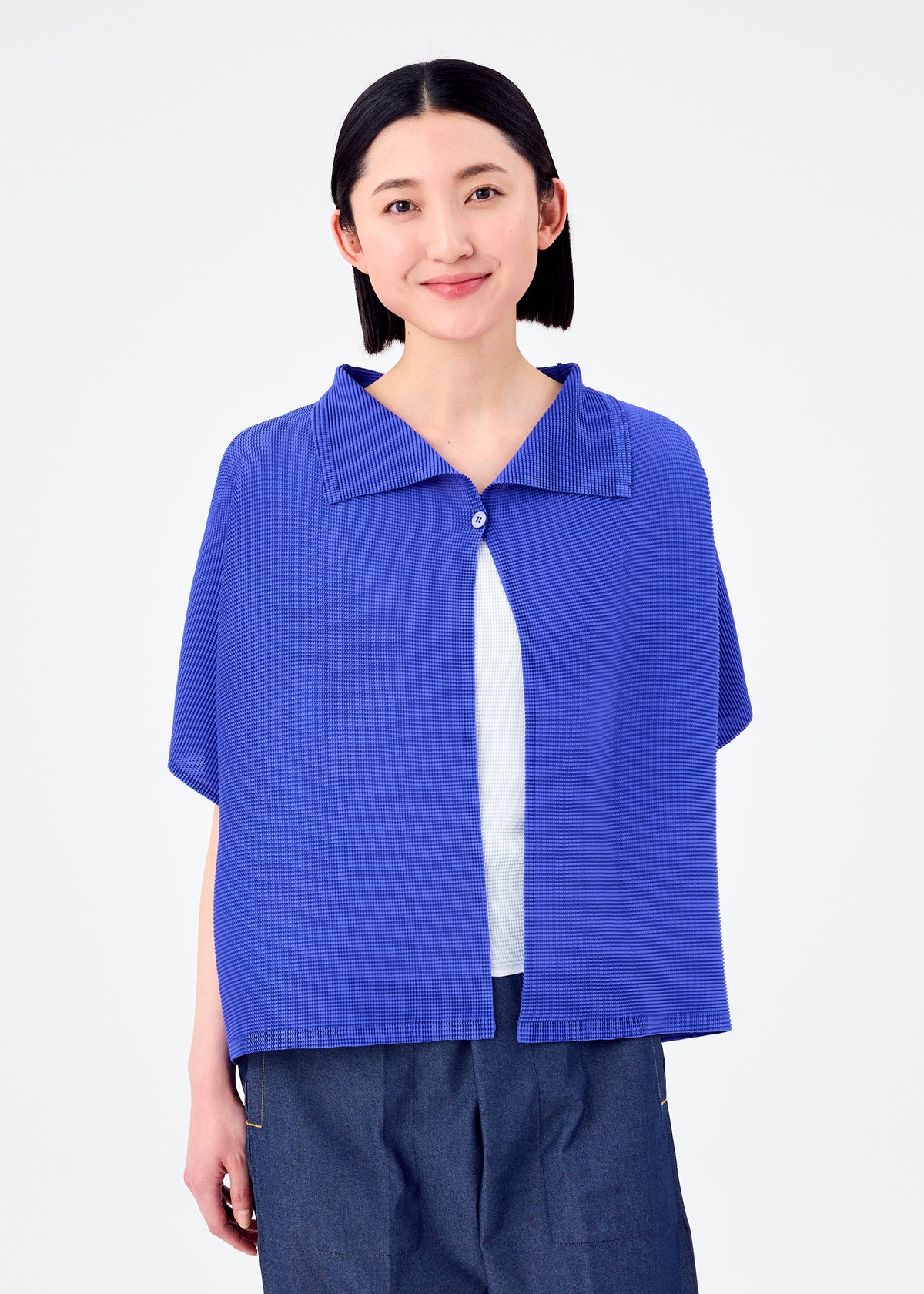 SQUARE STRETCH PLEATS、ウィメンズ_トップス_カーディガン、着用画像1