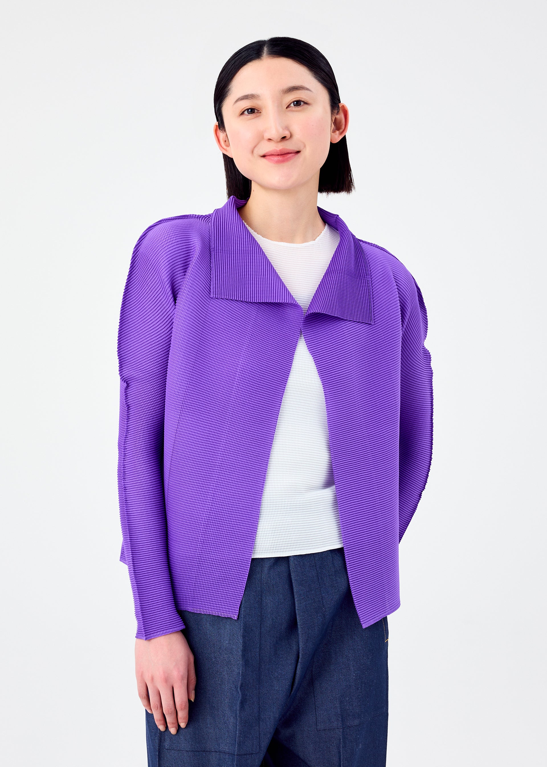 STRETCH PLEATS 7、ウィメンズ_トップス_カーディガン、着用画像1