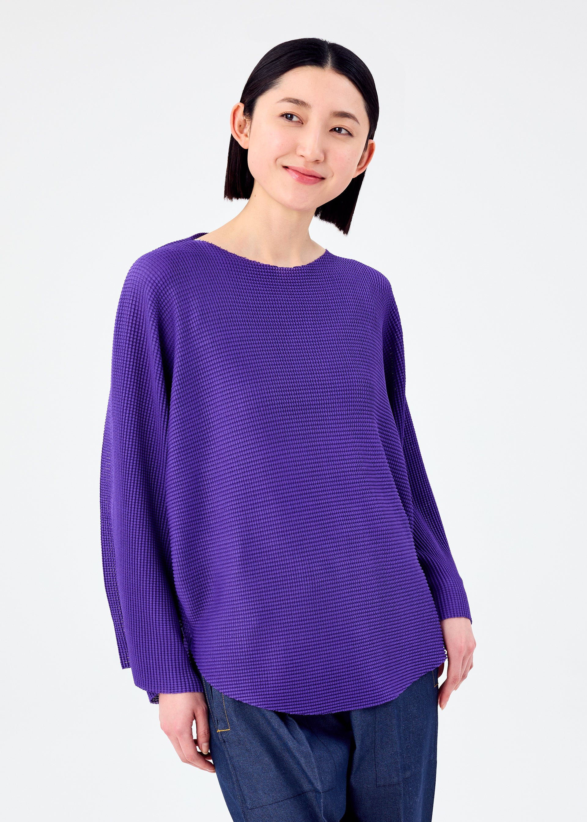 CURVE KNIT STRETCH PLEATS、ウィメンズ_トップス_トップ、着用画像1