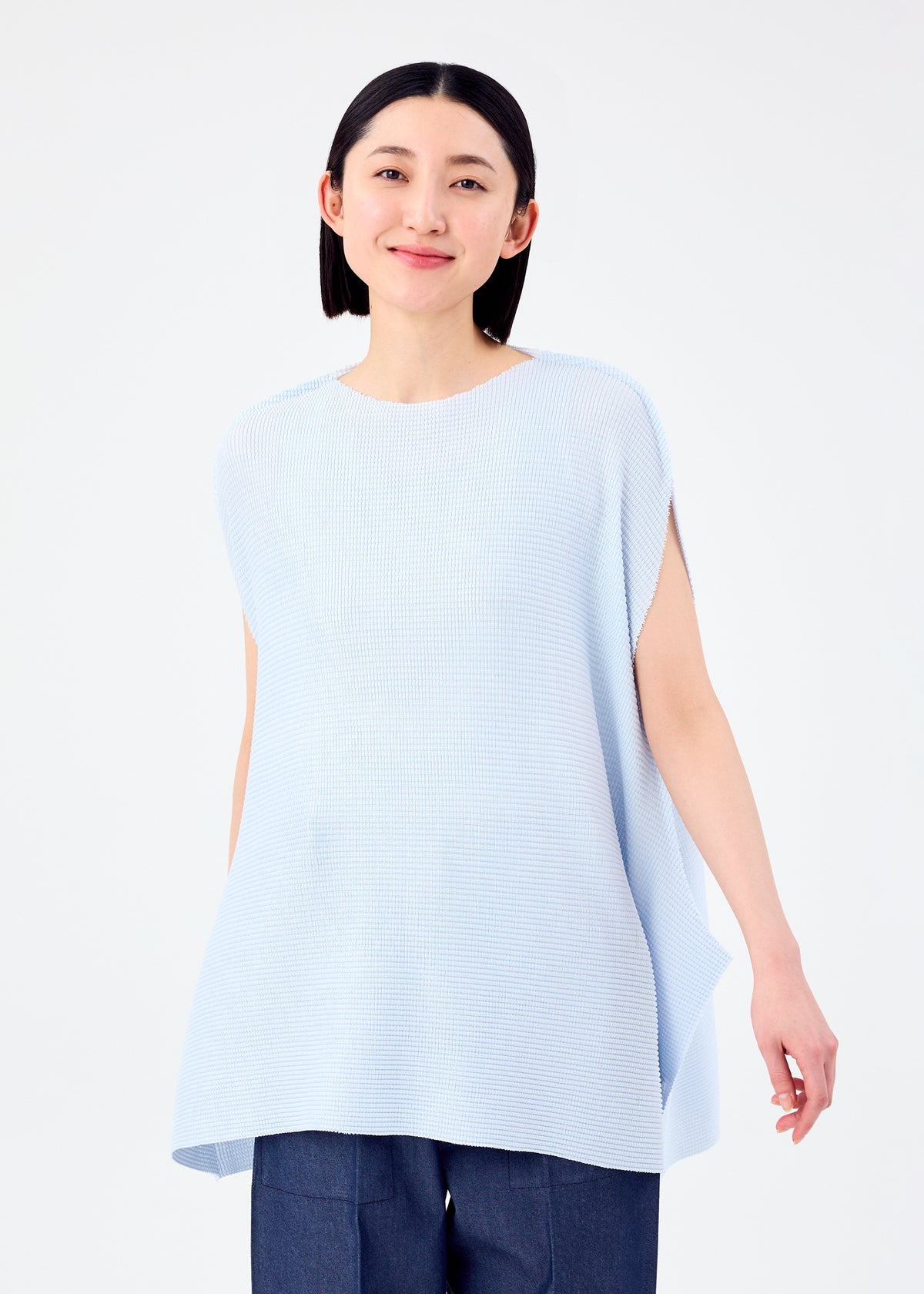 CURVE KNIT STRETCH PLEATS、ウィメンズ_トップス_トップ、着用画像1