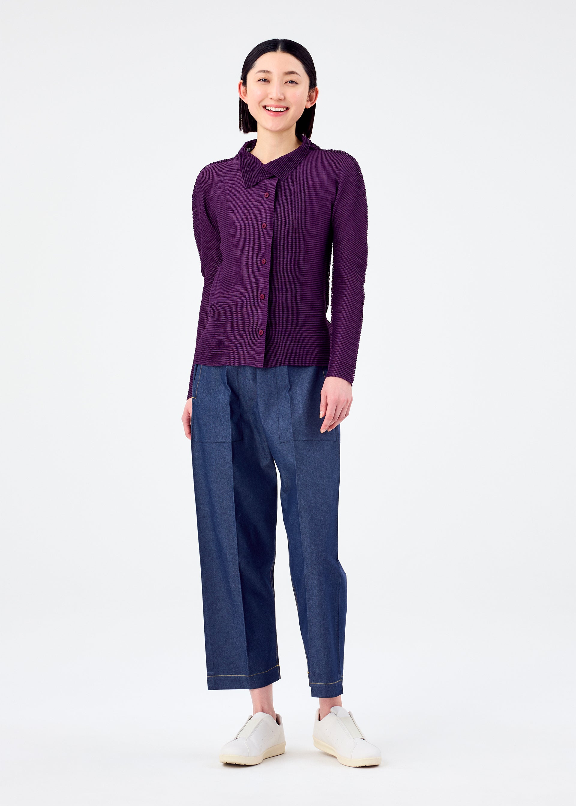 KNIT STRETCH PLEATS 1、ウィメンズ_トップス_カーディガン、着用画像3