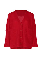 STRIPE FLOCKY CAULIFLOWER、ウィメンズ_トップス_カーディガン、レッド