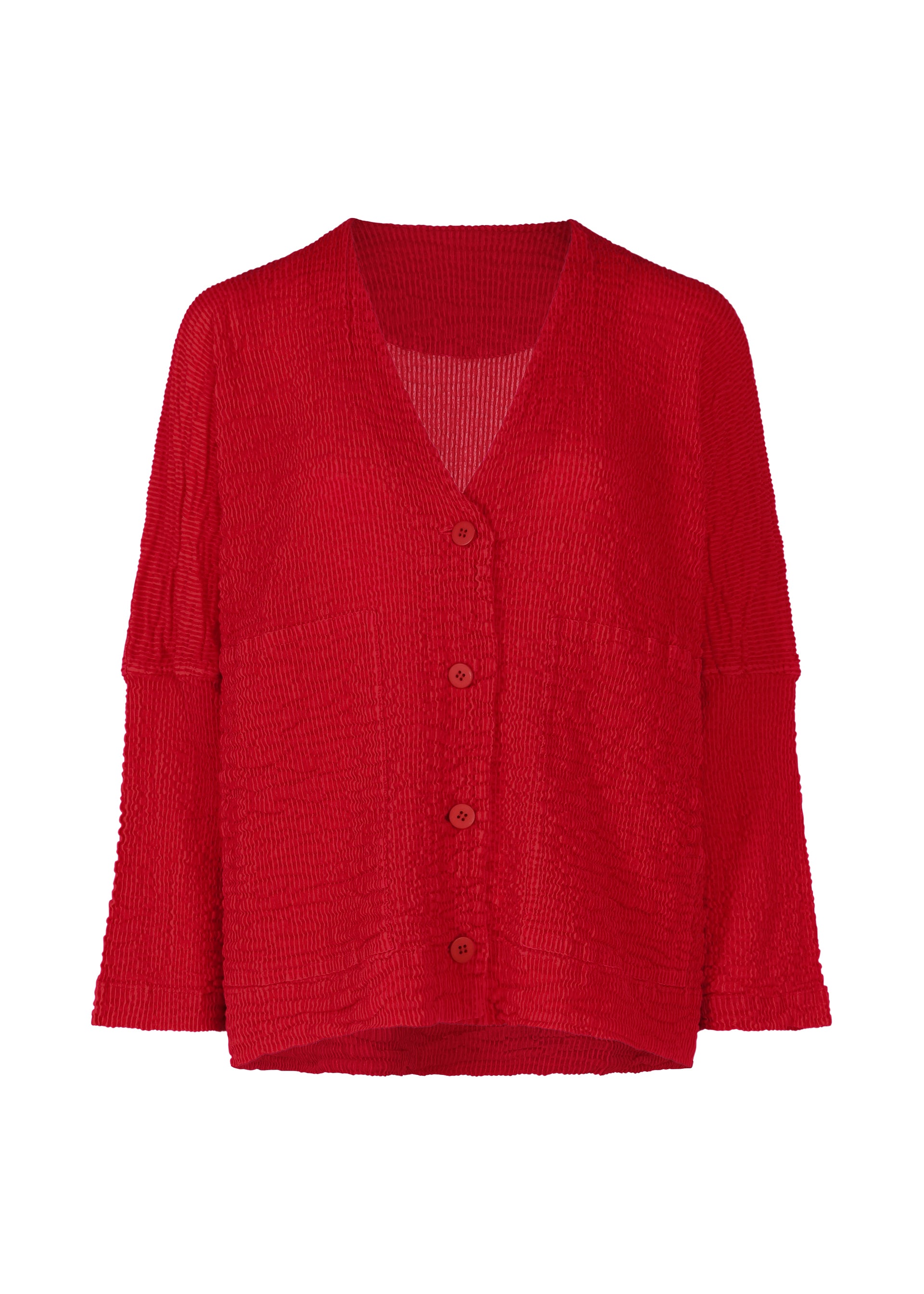STRIPE FLOCKY CAULIFLOWER、ウィメンズ_トップス_カーディガン、レッド