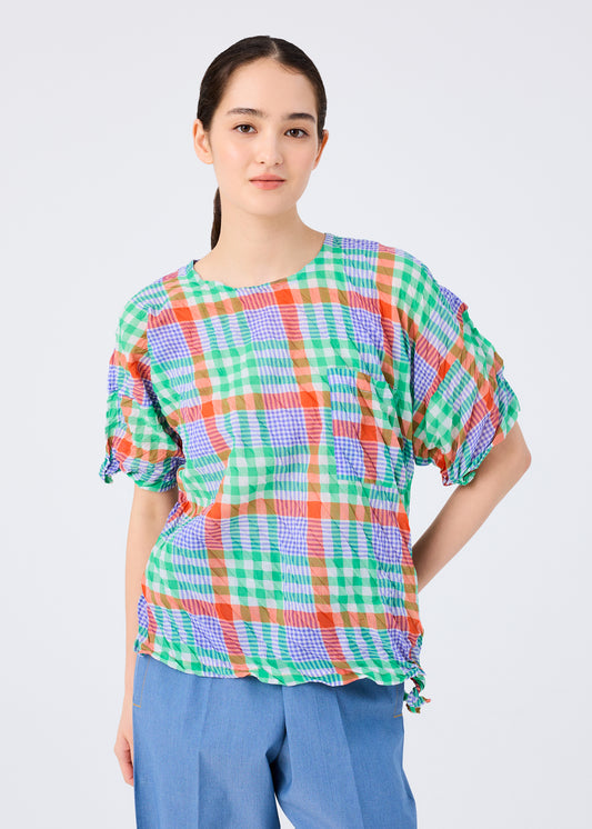 CHECK WHIPPED PLEATS SHIRT、ウィメンズ_トップス_トップ、着用画像1