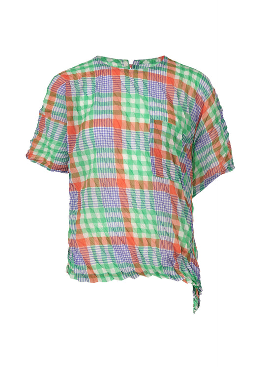 CHECK WHIPPED PLEATS SHIRT、ウィメンズ_トップス_トップ、オレンジ