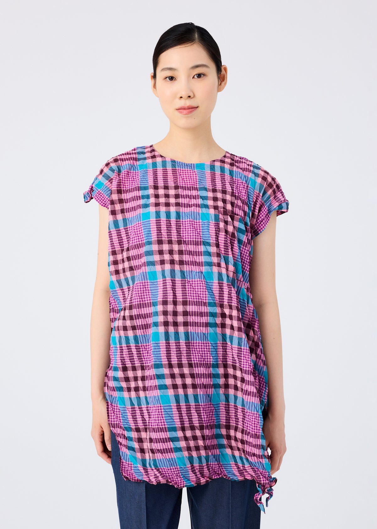 CHECK WHIPPED PLEATS SHIRT、ウィメンズ_トップス_チュニック、着用画像1