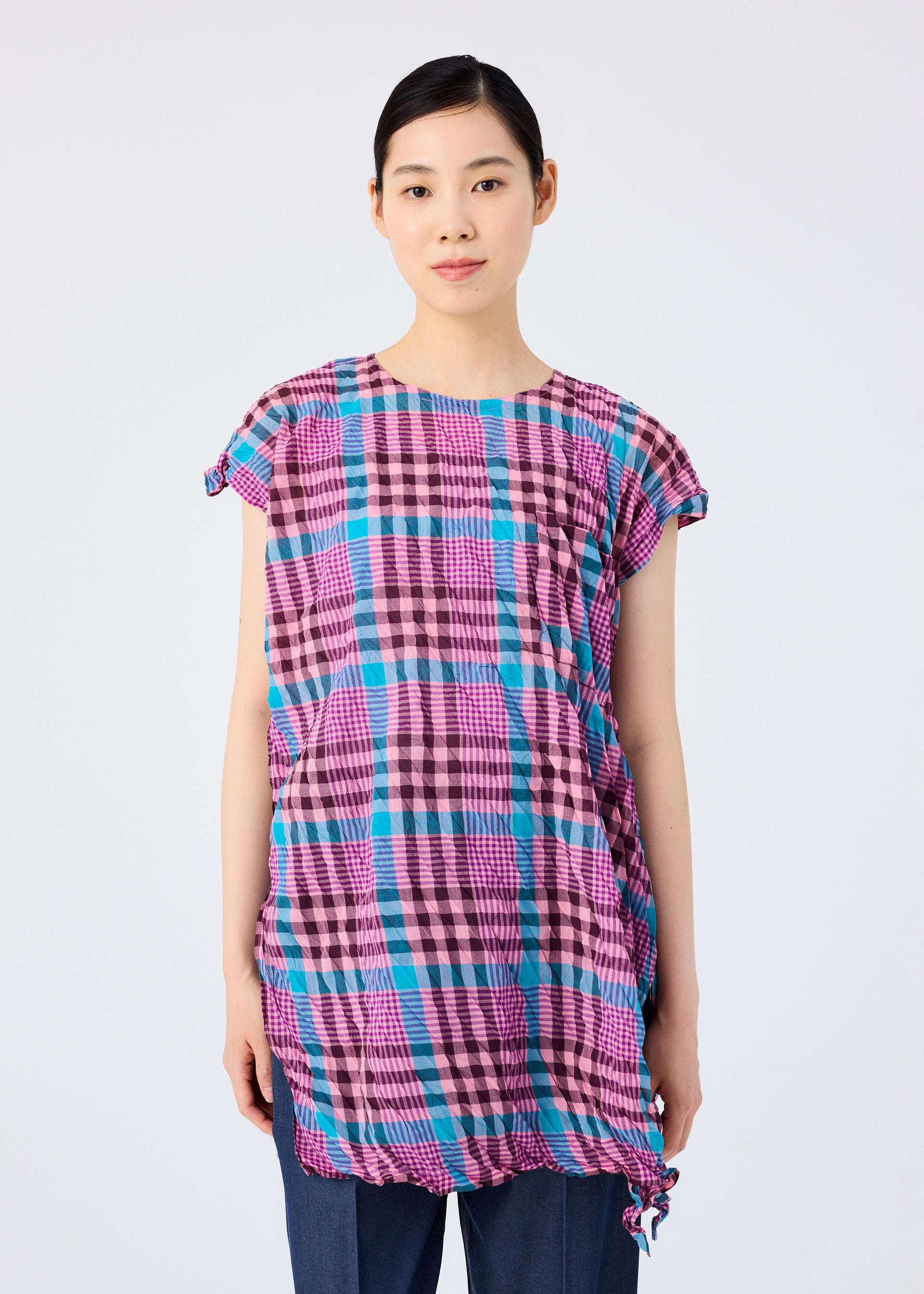 CHECK WHIPPED PLEATS SHIRT、ウィメンズ_トップス_チュニック、着用画像1