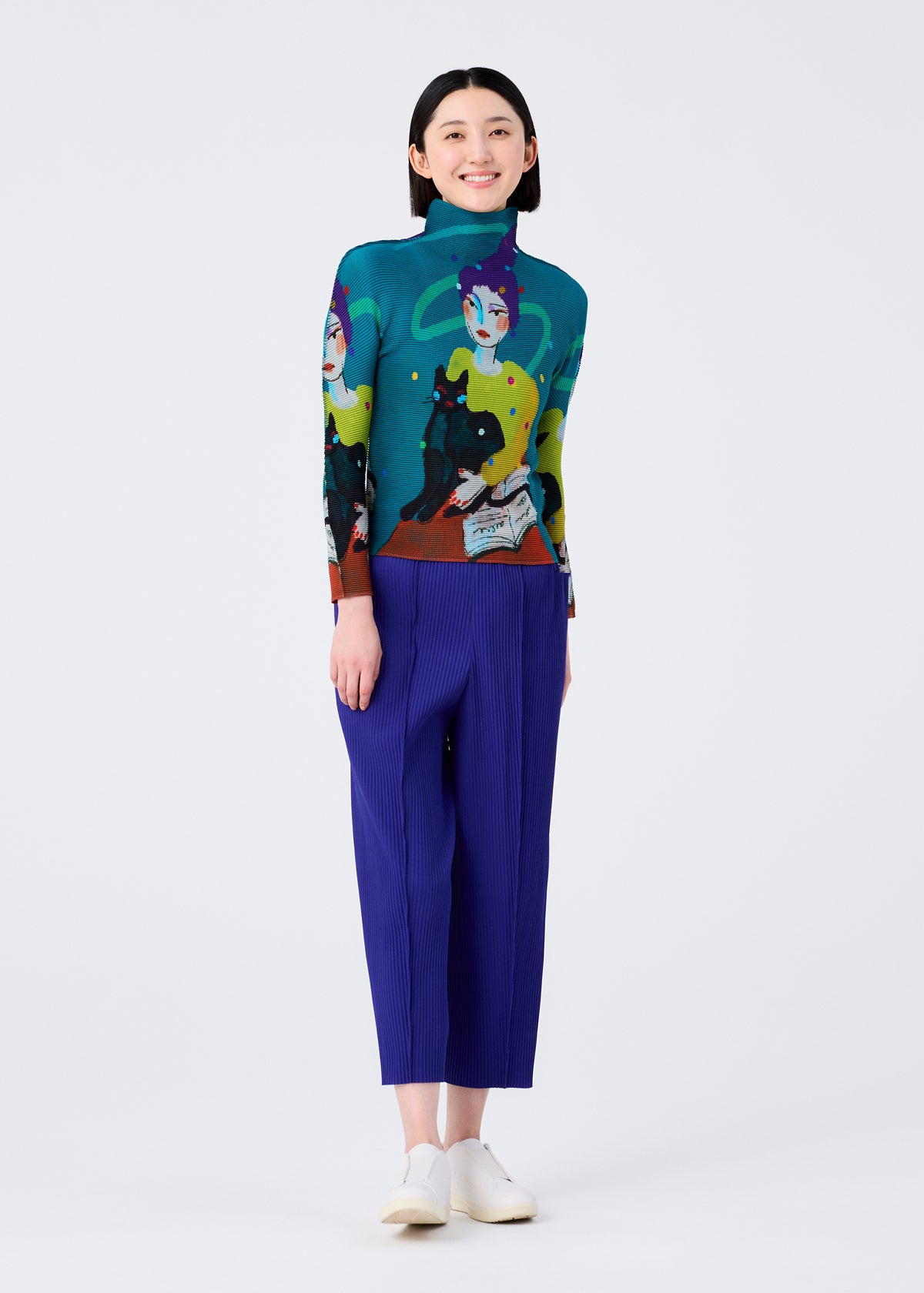 FINE KNIT PLEATS COLOR 1、ウィメンズ_パンツ、着用画像1