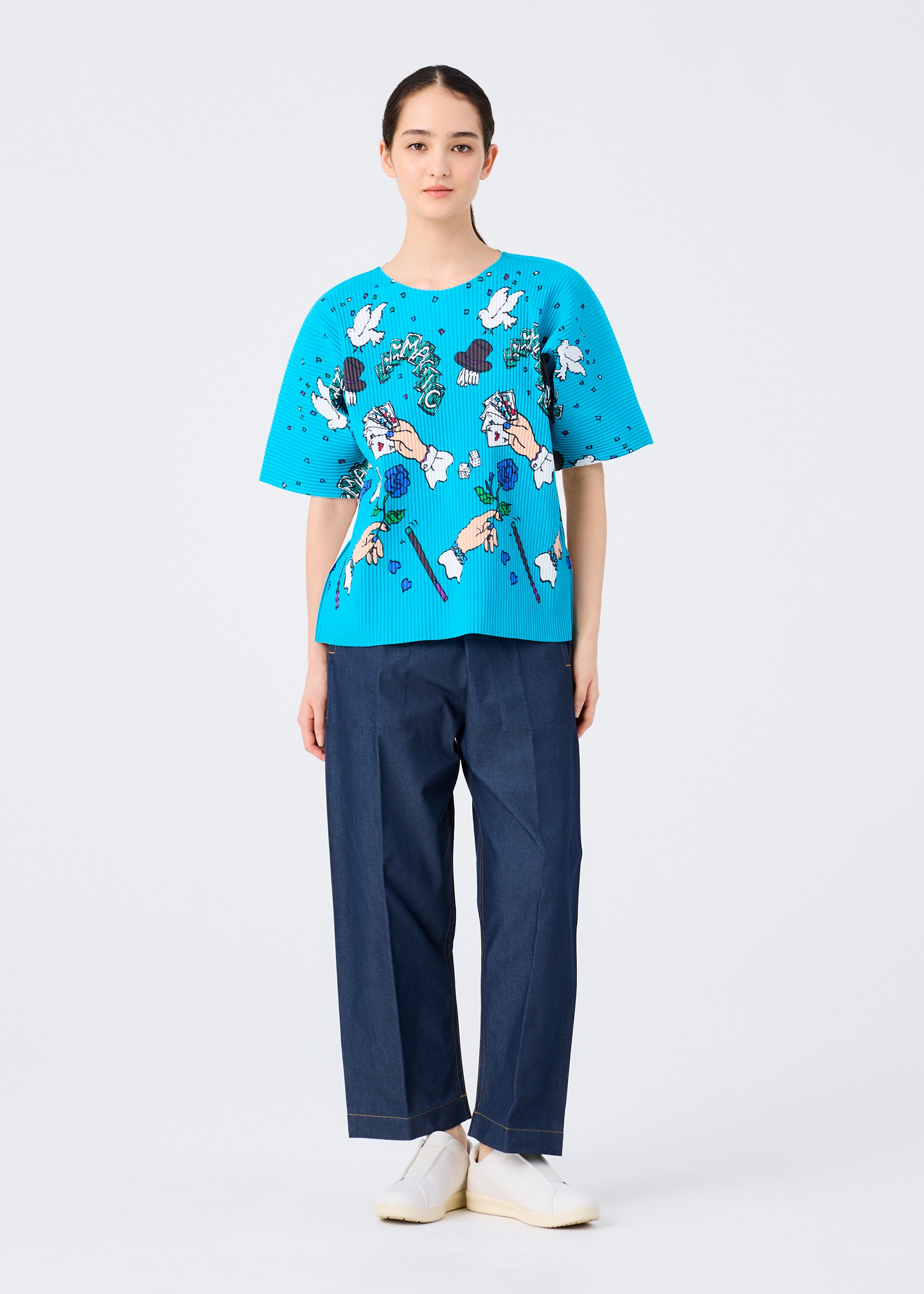 MAGIC FINE KNIT PLEATS T、ウィメンズ_トップス_トップ、着用画像3