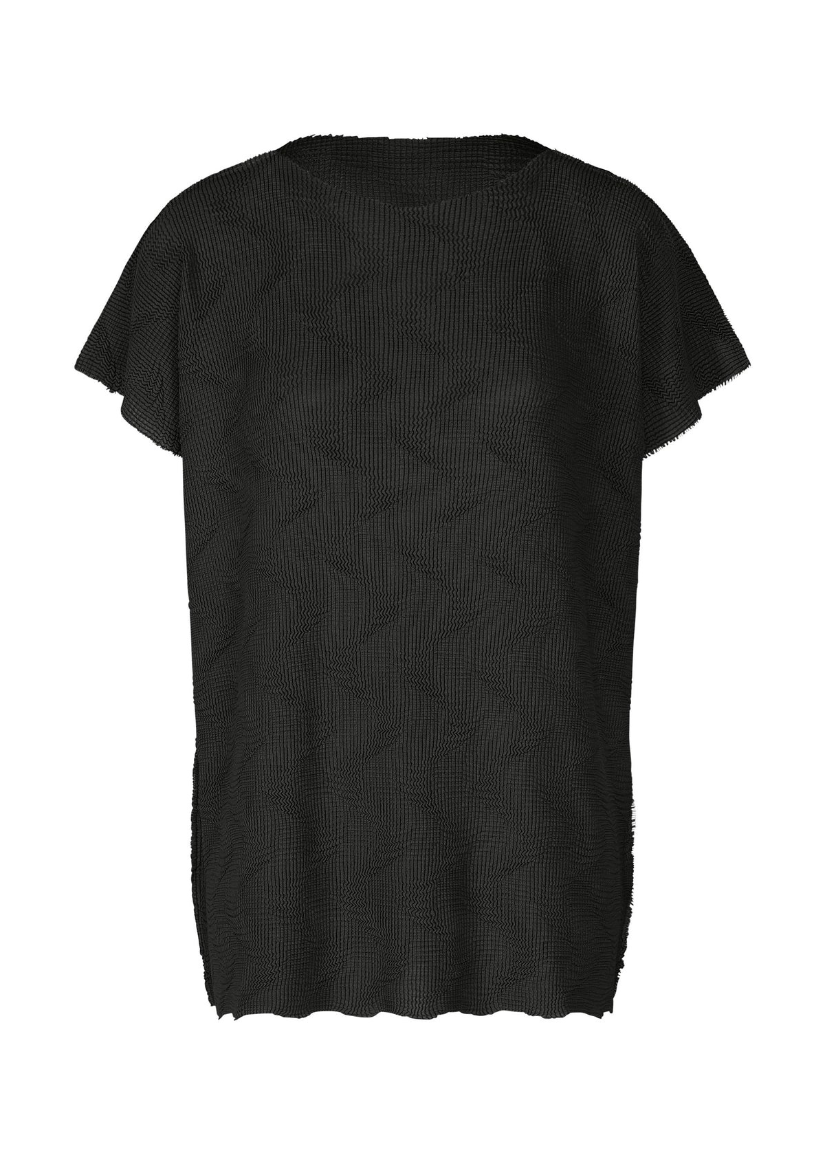 WAVE KNIT STRETCH PLEATS、ウィメンズ_トップス_トップ、ブラック