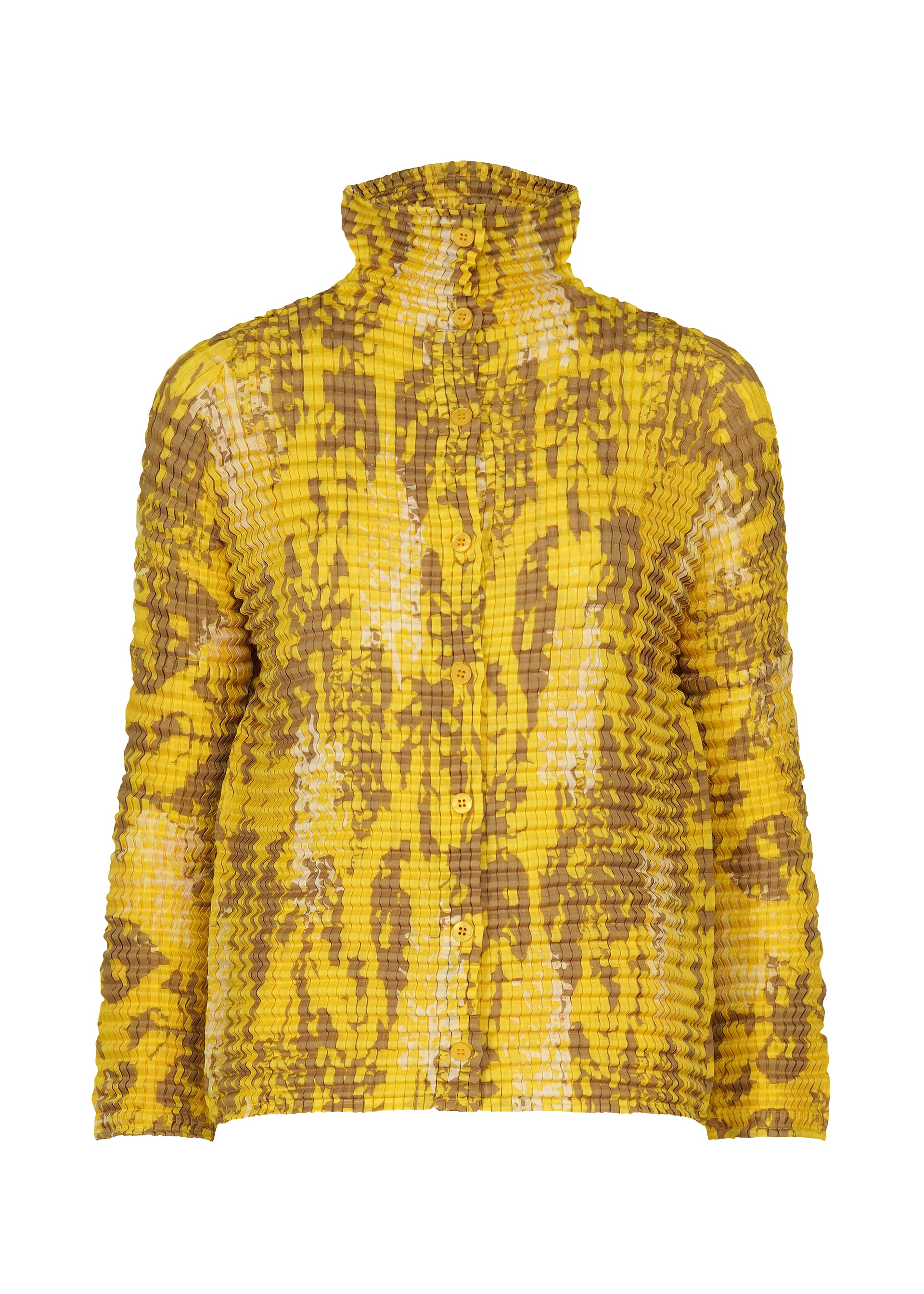 PLEATS PLEASE長袖カーディガン イエロー 総柄 LEAF PLEATS SHIRT – isseymiyake.com