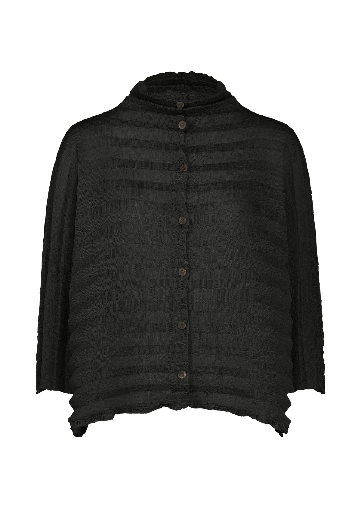 ACCORDION SEE-THROUGH CREPE、ウィメンズ_トップス_カーディガン、ブラック