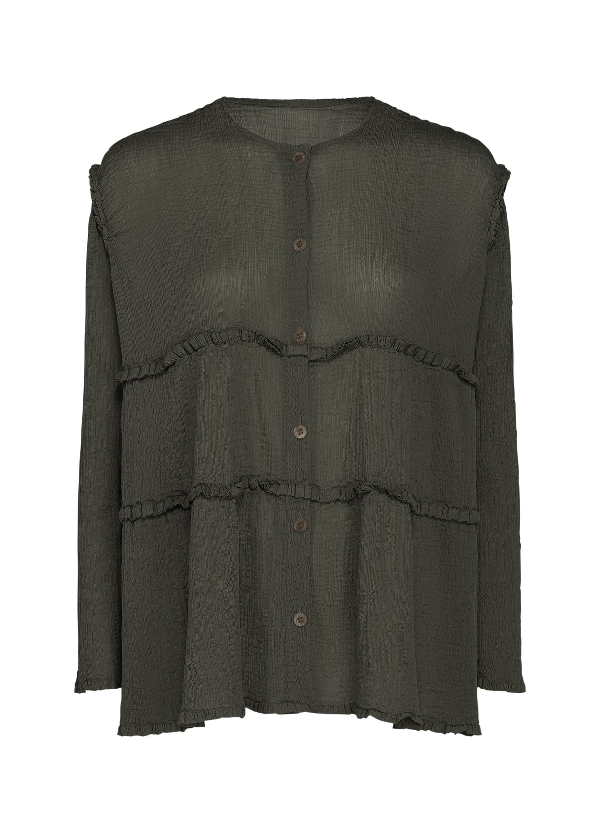 FLARE SEE-THROUGH CREPE、ウィメンズ_トップス_カーディガン、グレー