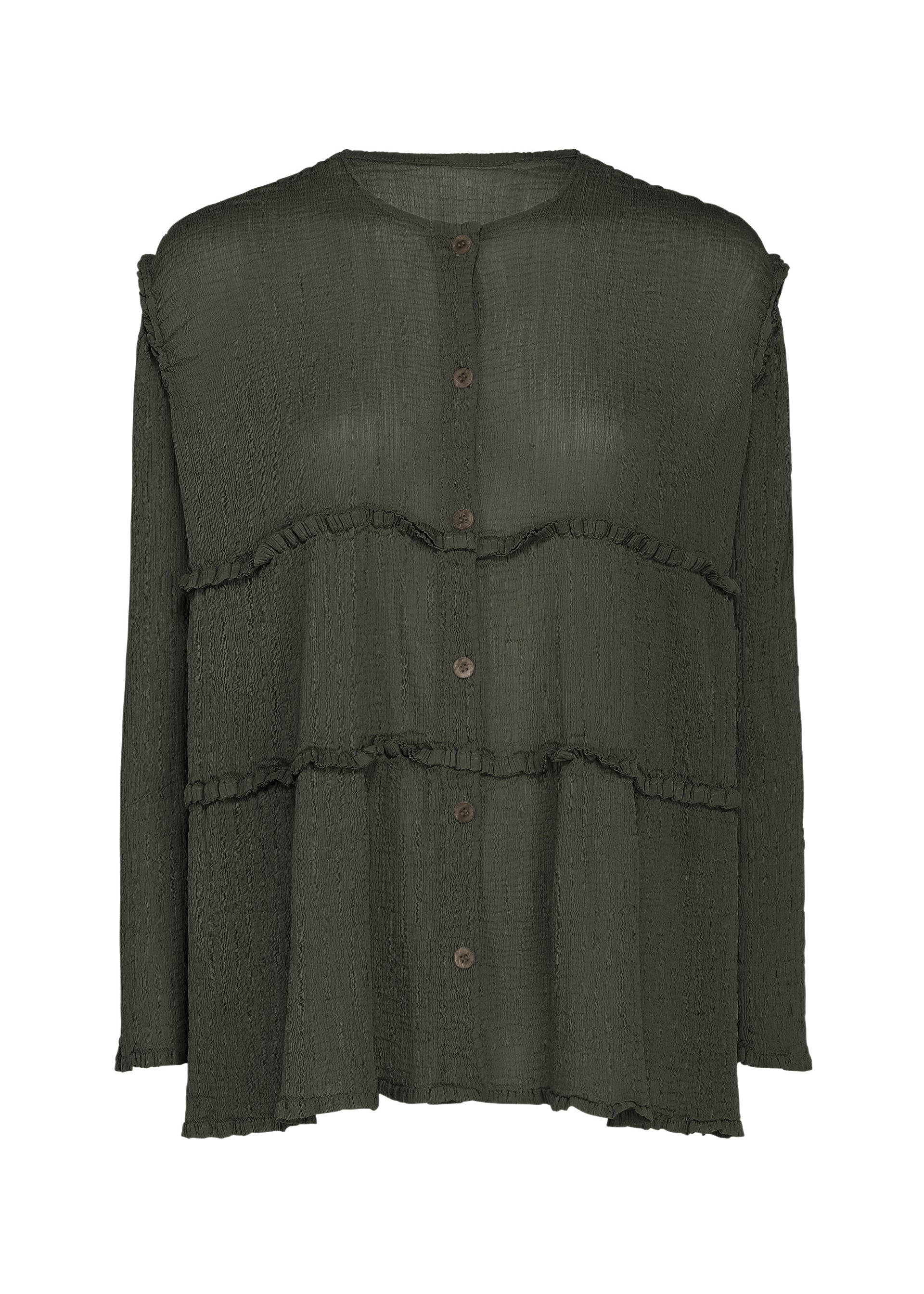 FLARE SEE-THROUGH CREPE、ウィメンズ_トップス_カーディガン、グレー