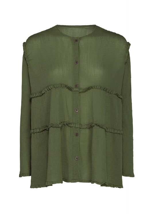 FLARE SEE-THROUGH CREPE、ウィメンズ_トップス_カーディガン、カーキ