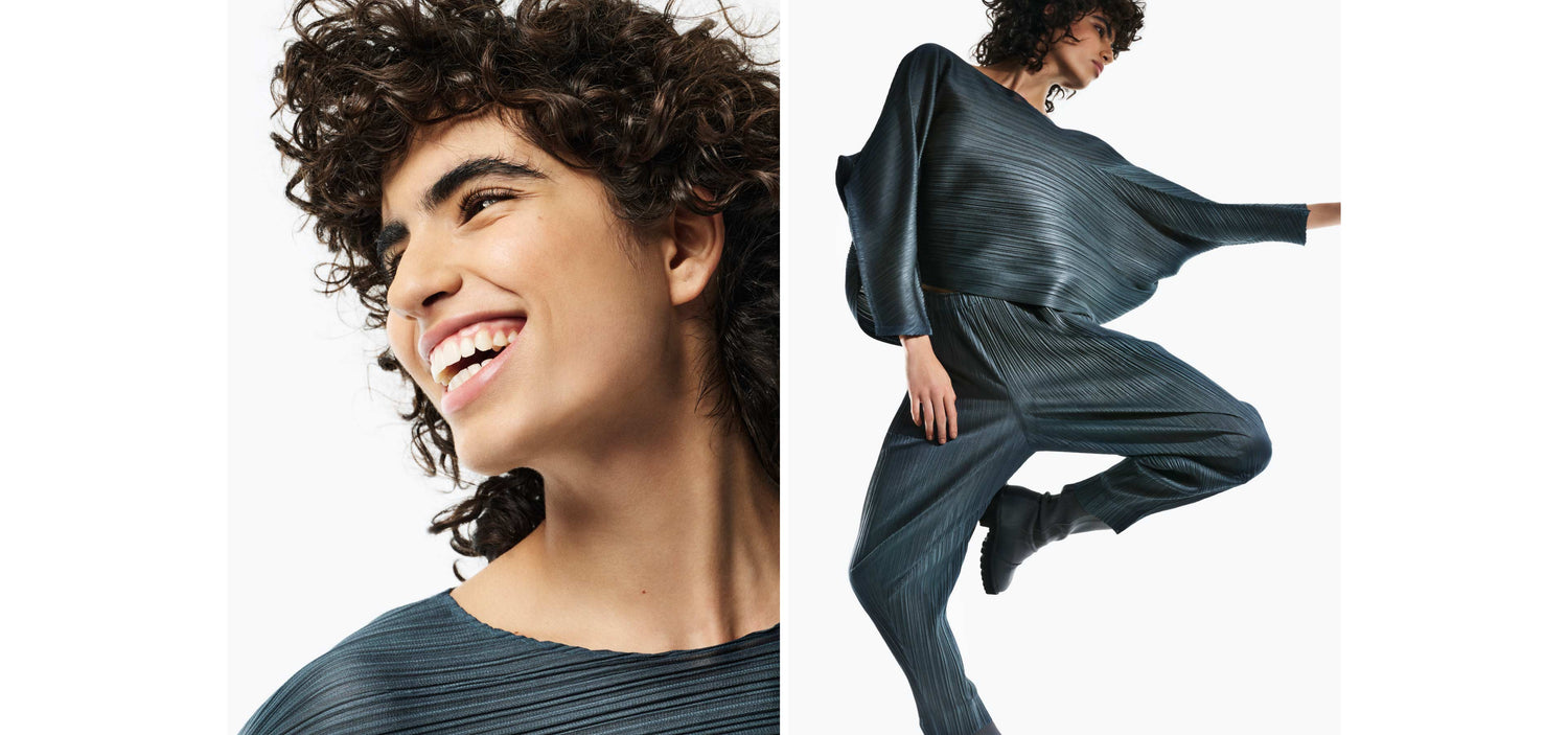 issey miyake fete 総柄プリーツリボンタイ｜ノースリーブ